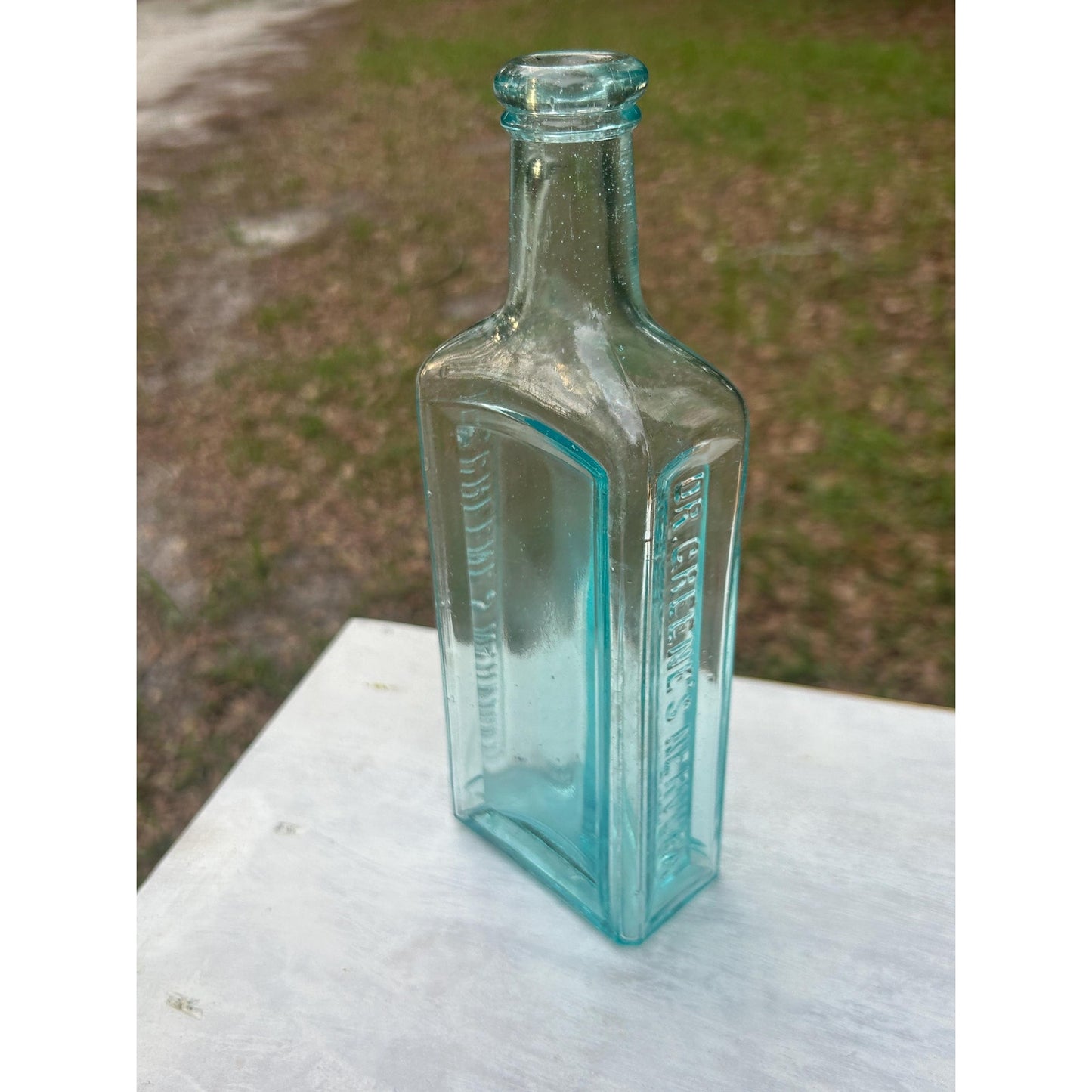 Antique Dr Greene’s Nervura Aqua Blue Patent Medicine Bottle c1890 Embossed Blood Nerve Remedy Apothecary Glass