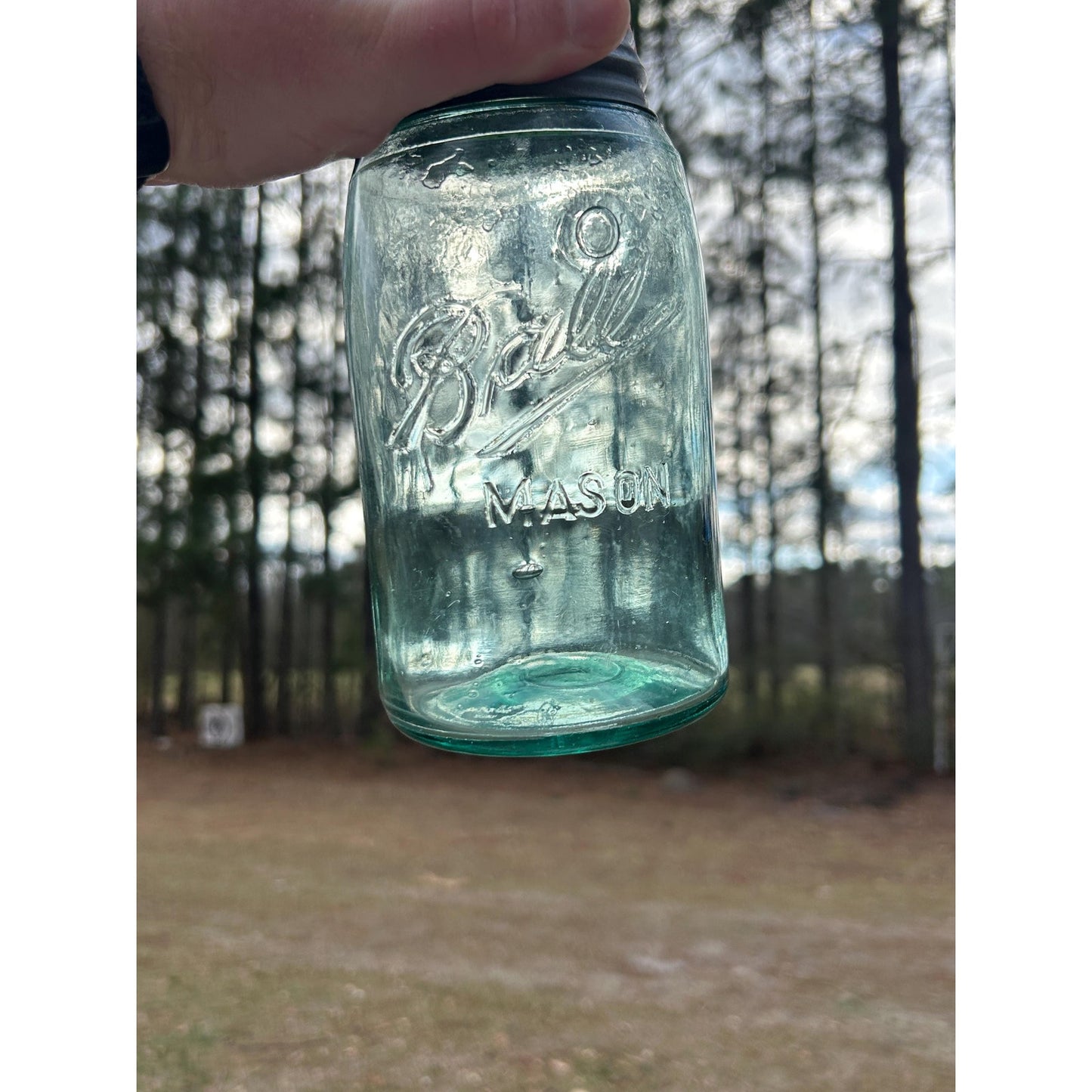 Vintage Ball Triple L Mason Jar Aqua Blue Quart Seed Bubbles Zinc Lid