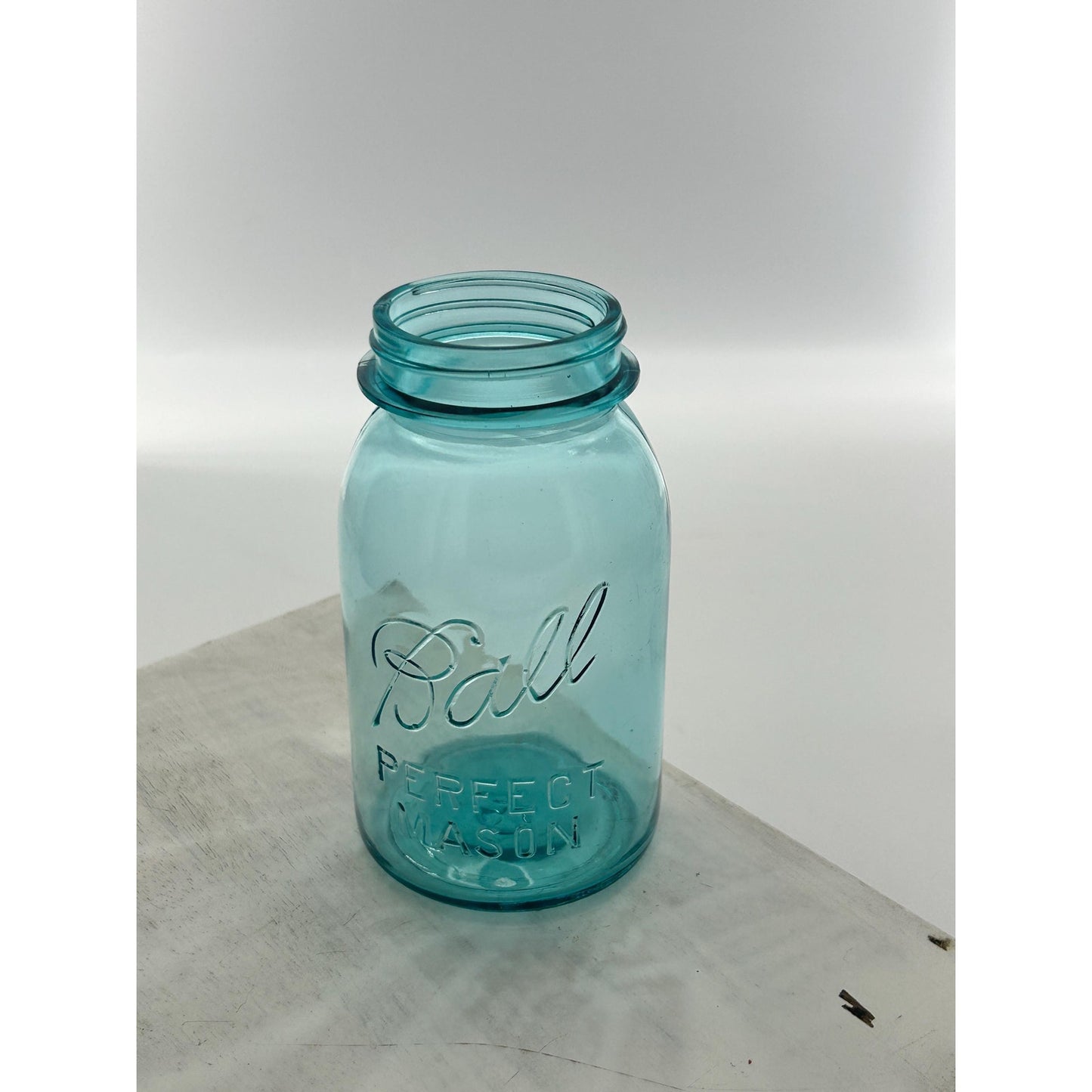 Antique Ball Perfect Mason Jar #13 Mold Aqua Quart w Original Zinc Lid 1920s