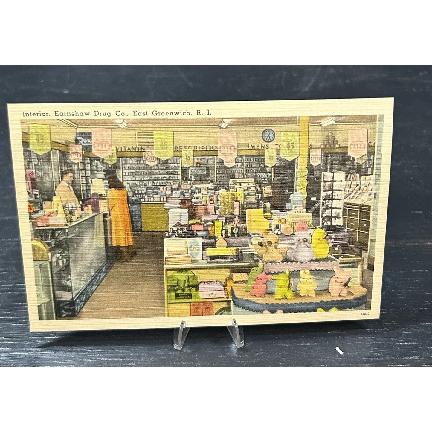 Vintage 1930s EARNSHAW DRUG STORE INTERIOR EAST GREENWICH RHODE ISLAND POSTCARD