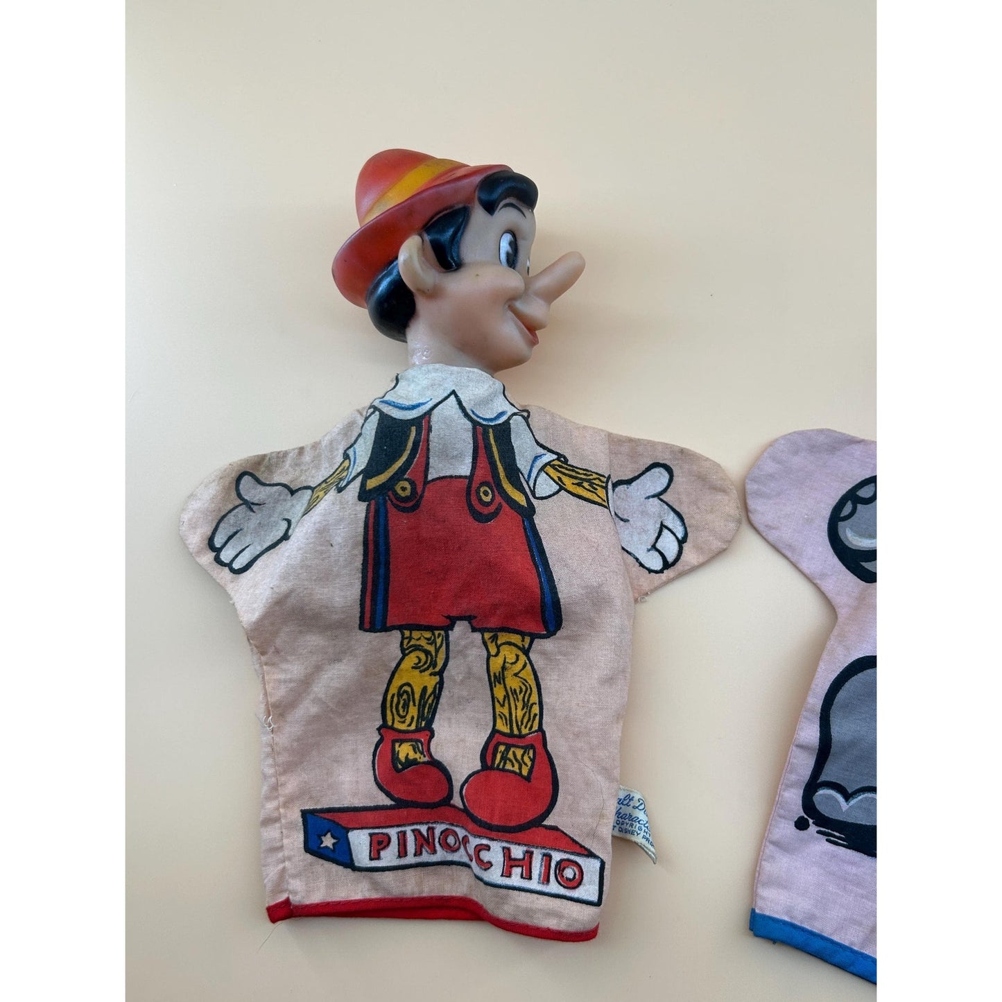 Vintage Disney Pinocchio & Dumbo Hand Puppets Set Vinyl Head Walt Disney Productions Toy 1960s Mid Century Character Disneyana Collectible