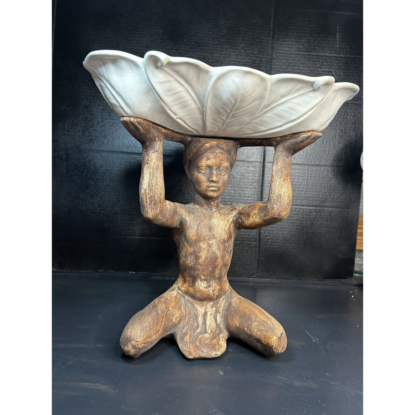 Vintage Lane & Co. 1958 Ceramic Compote — Kneeling Figure — Art Deco Folk Art — Van Nuys CA — Second Example