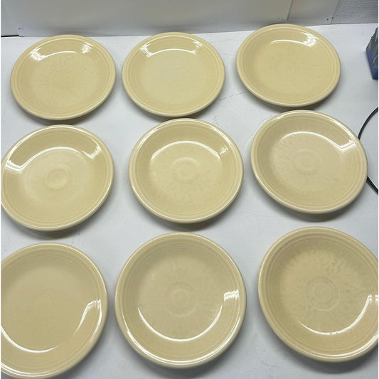 Set of 9 Vintage Fiesta Dinner Plates – Homer Laughlin Fiestaware Yellow Ivory – USA Made Lead-Free – 9”