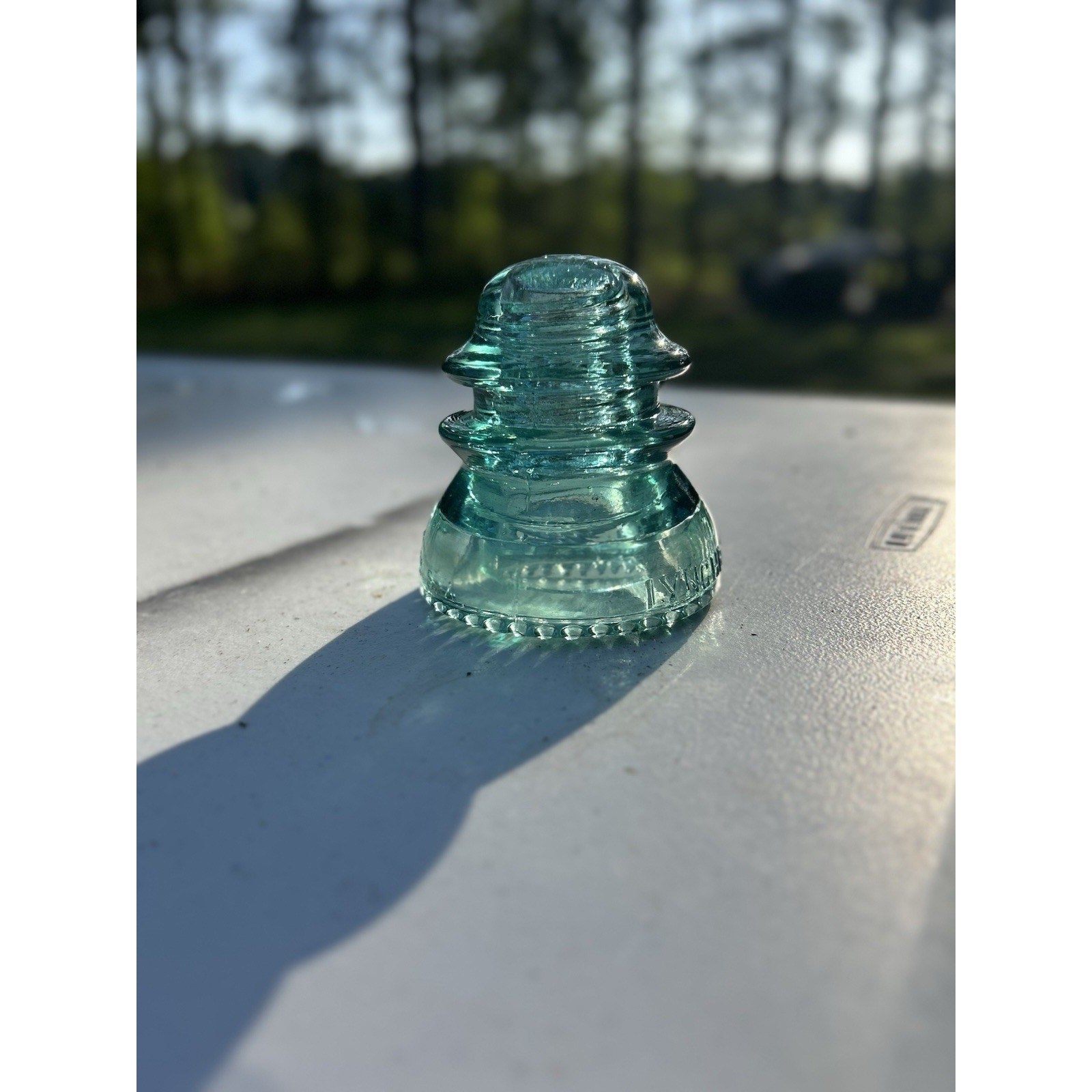 Rare Lynchburg No 44 ice blue insulator drip points detail
