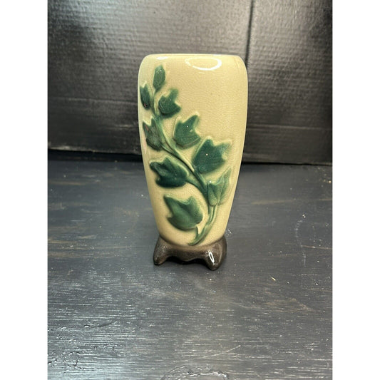 Cute Vintage Porcelain Floral Leaf Vine Flower Vase 8 inch 1938 MCM Handmade