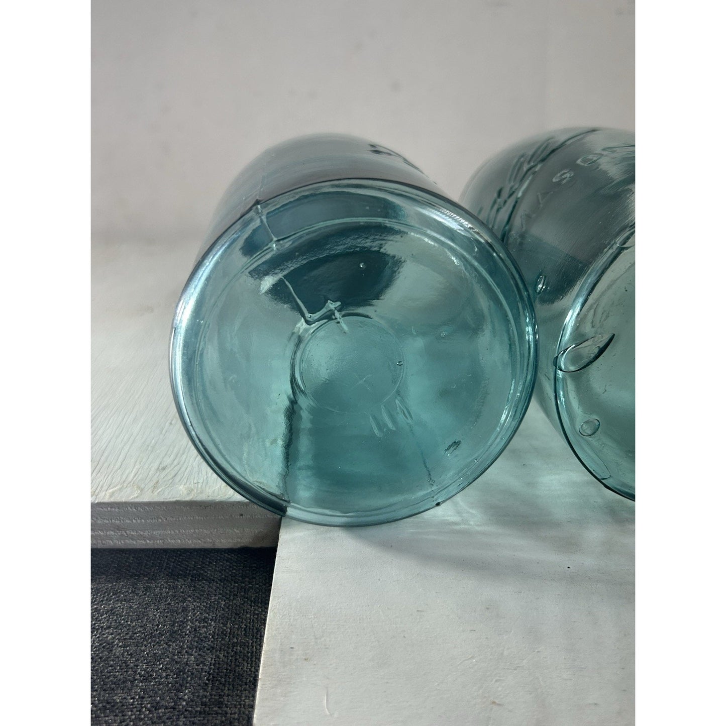 2 1920’s Vintage Ball Mason Jars – Triple L Logo – Quart – Aqua Blue – Zinc Lids