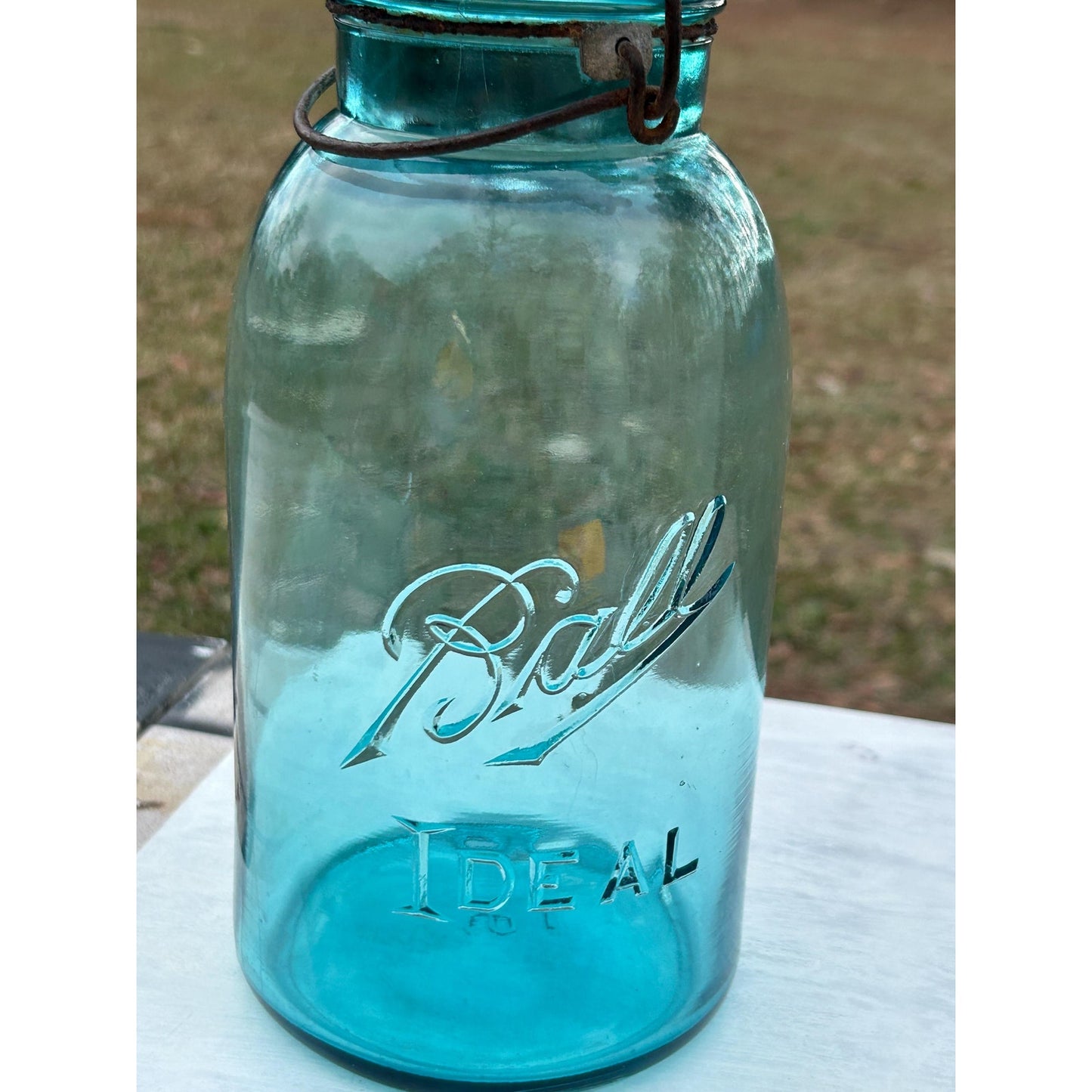 Ball Ideal Aqua Glass Mason Jar w/ Wire Bail Rustic Farmhouse Decor