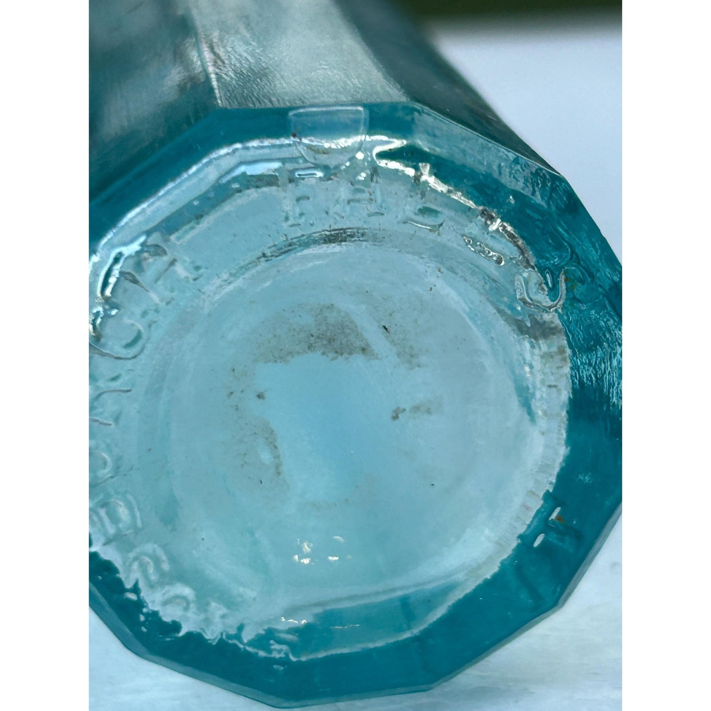 Antique Kendall’s Spavin Cure For Human Flesh Bottle – Aqua Glass Embossed Patent Medicine c1900