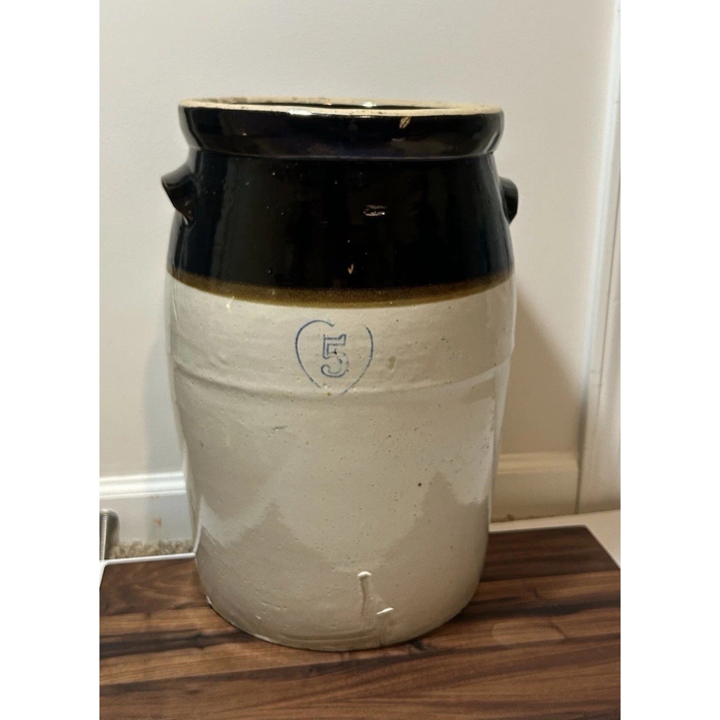 Antique Burley Winter 5 Gallon Stoneware Churn. Salt Glaze Crock W/ Albany Slip