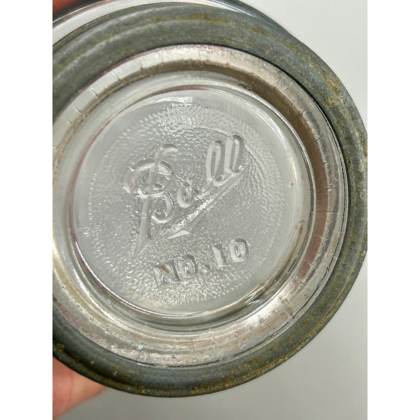 Vintage Mason Quart Fruit Jar Straight Line Clear Glass w/ Ball No. 10 Glass Lid. Gorgeous crisp embossing . With glass bubbles