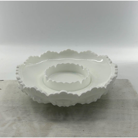 Vintage Fenton milk glass hobnail ashtray scalloped white art glass catch-all dish front