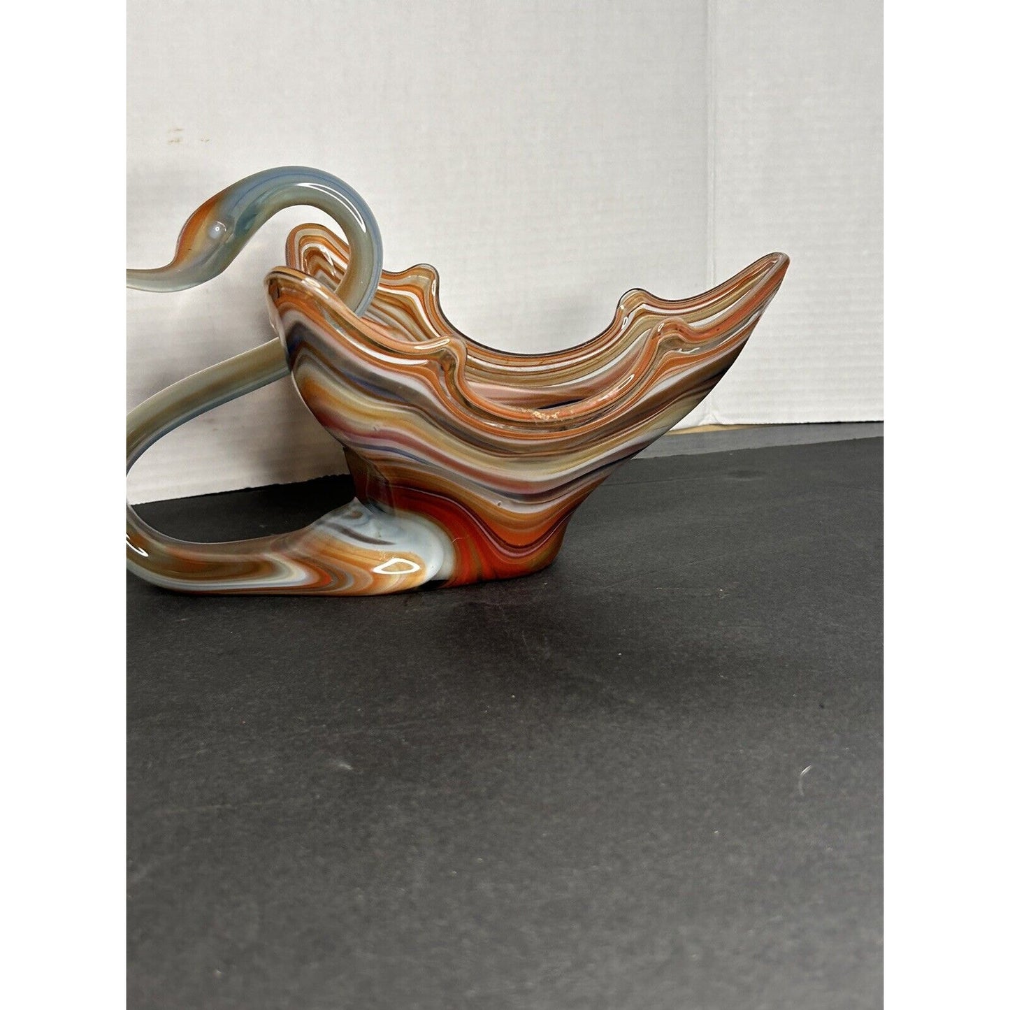 Murano style handmade glass swan candy dish natural light