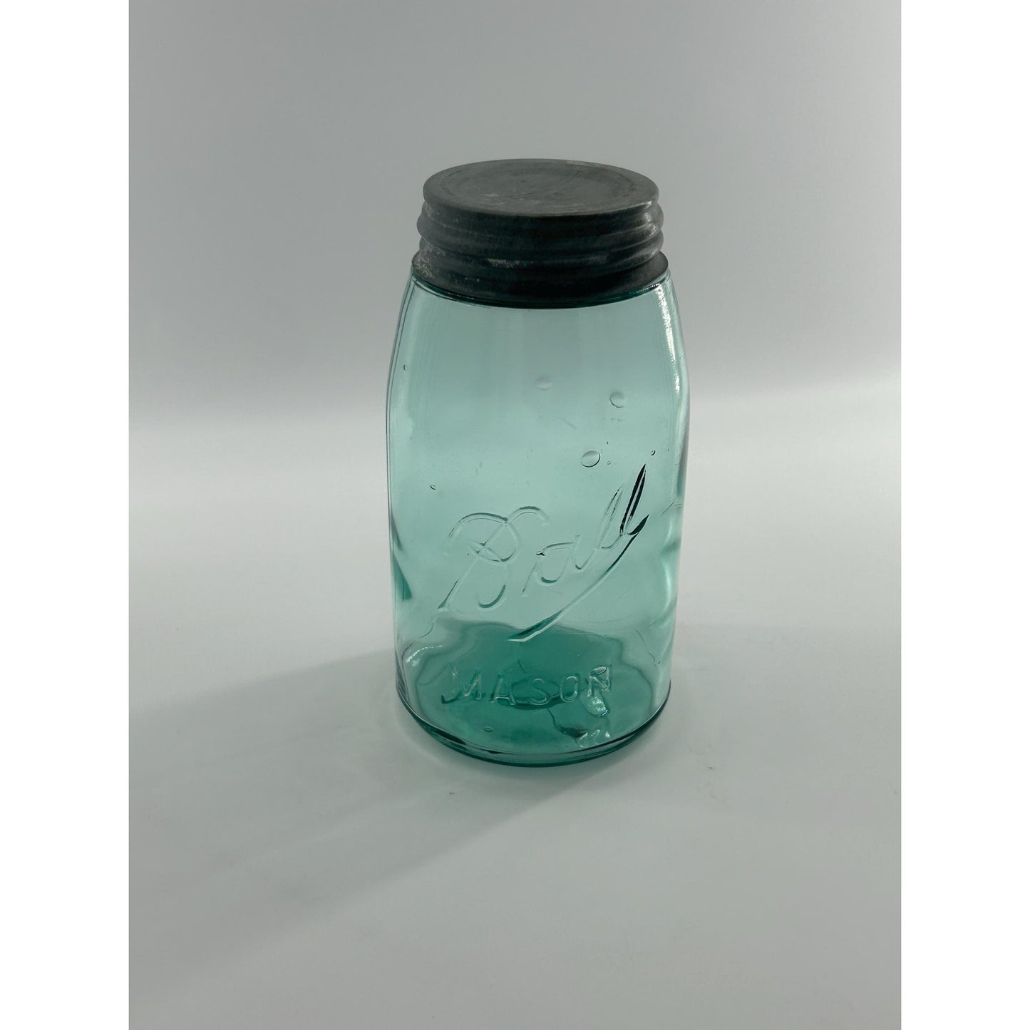 Antique Ball Mason Quart Deep Teal Aqua 1910–1923 Underlined Script Near Mint Zinc Lid 100+ Year Old Vintage Canning Jar