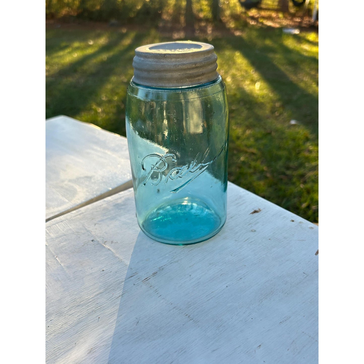 1900-1910 Ball Mason W "triple L Jar Quart Aqua Blue Glass W Lots Of Bubbles! | Mason_jar | Rare_jar | Blue_mason | Home_decor | Zinc