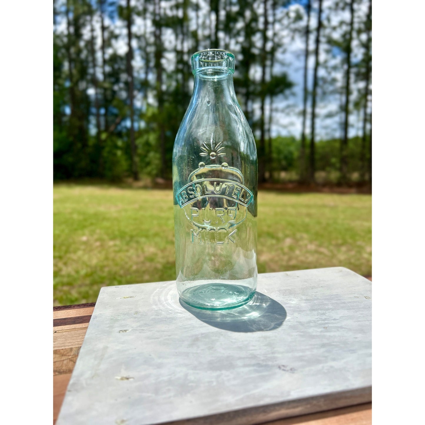 Vintage Italian Absolutely Pure Milk Bottle Embossed Cow Aqua Glass 1 Quart