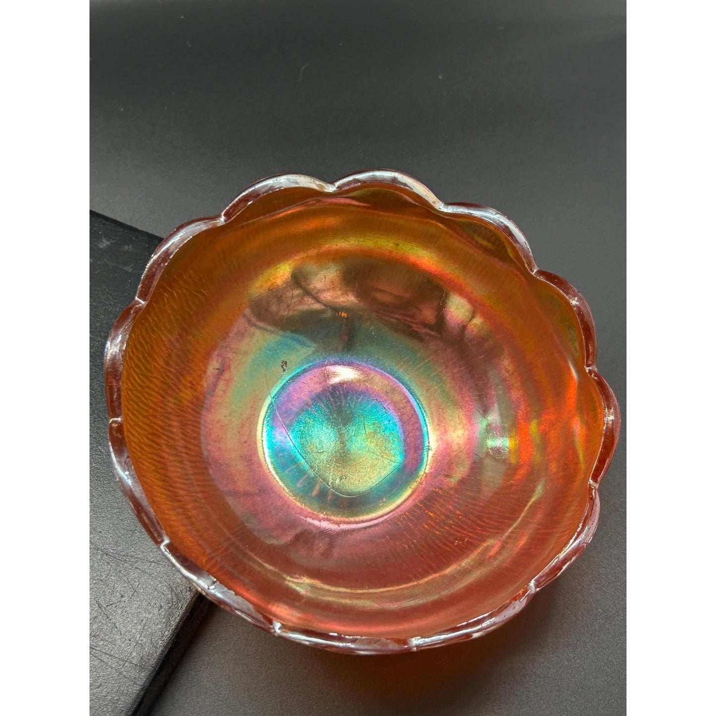 Vintage Antique Carnival Glass Bowl | Amber Marigold Iridescent Bowl | 1920s Pressed Glass