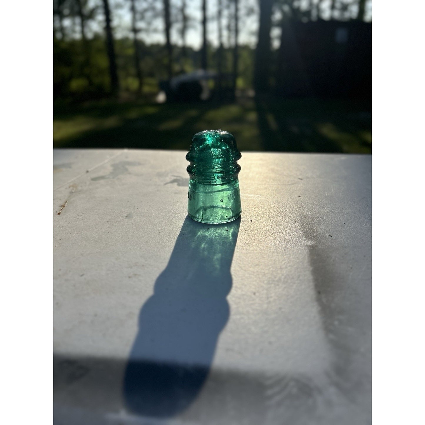 Vintage Brookfield Glass Insulator — Dark Emerald Green with Heavy Bubble Glass
