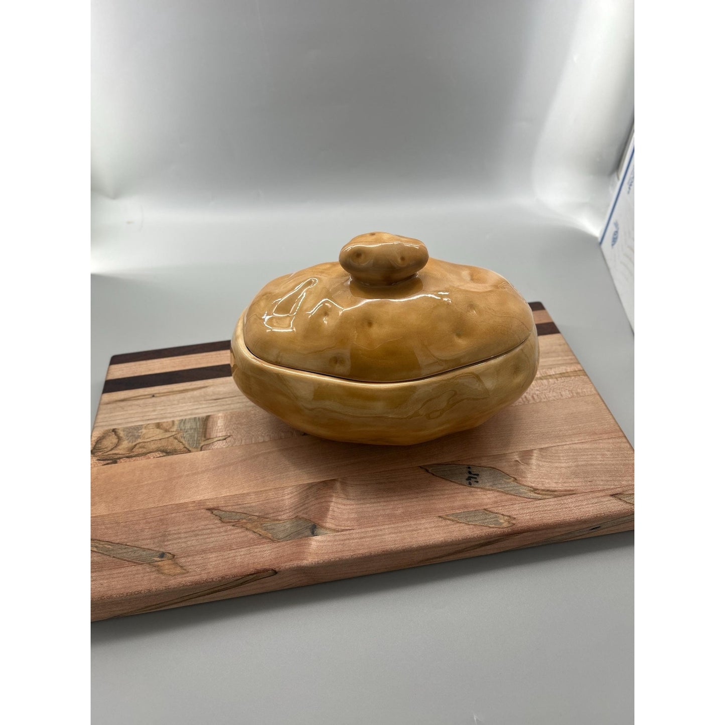 Atlantic Mold Potato Form Covered Dish • Novelty Lidded Potato Container • Studio Pottery Sculptural Ceramic • Signed 1981