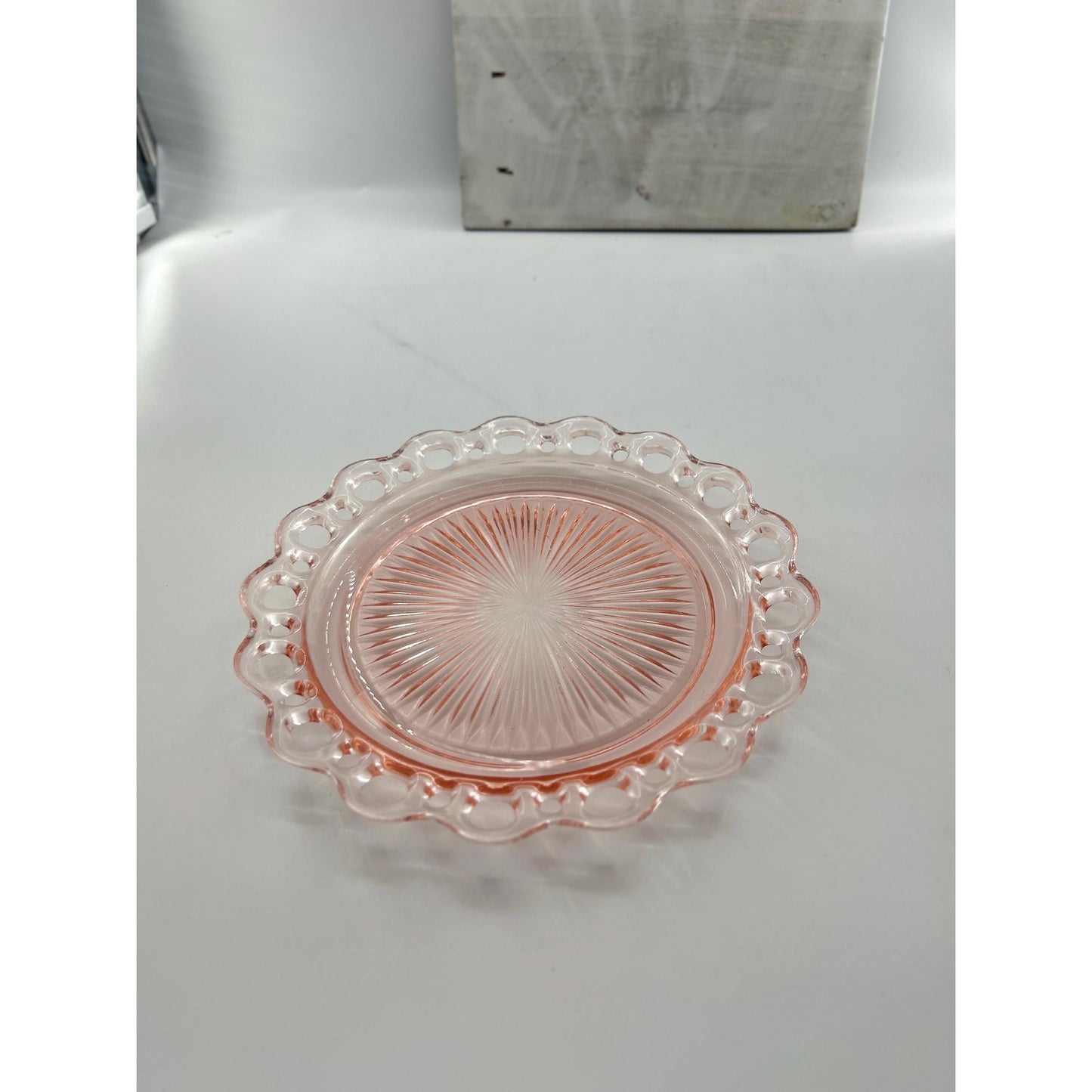 Pink Depression Glass Plate 1930s Art Deco Pressed Glass Serving Dish Scalloped Rim Vintage Collectible Glassware