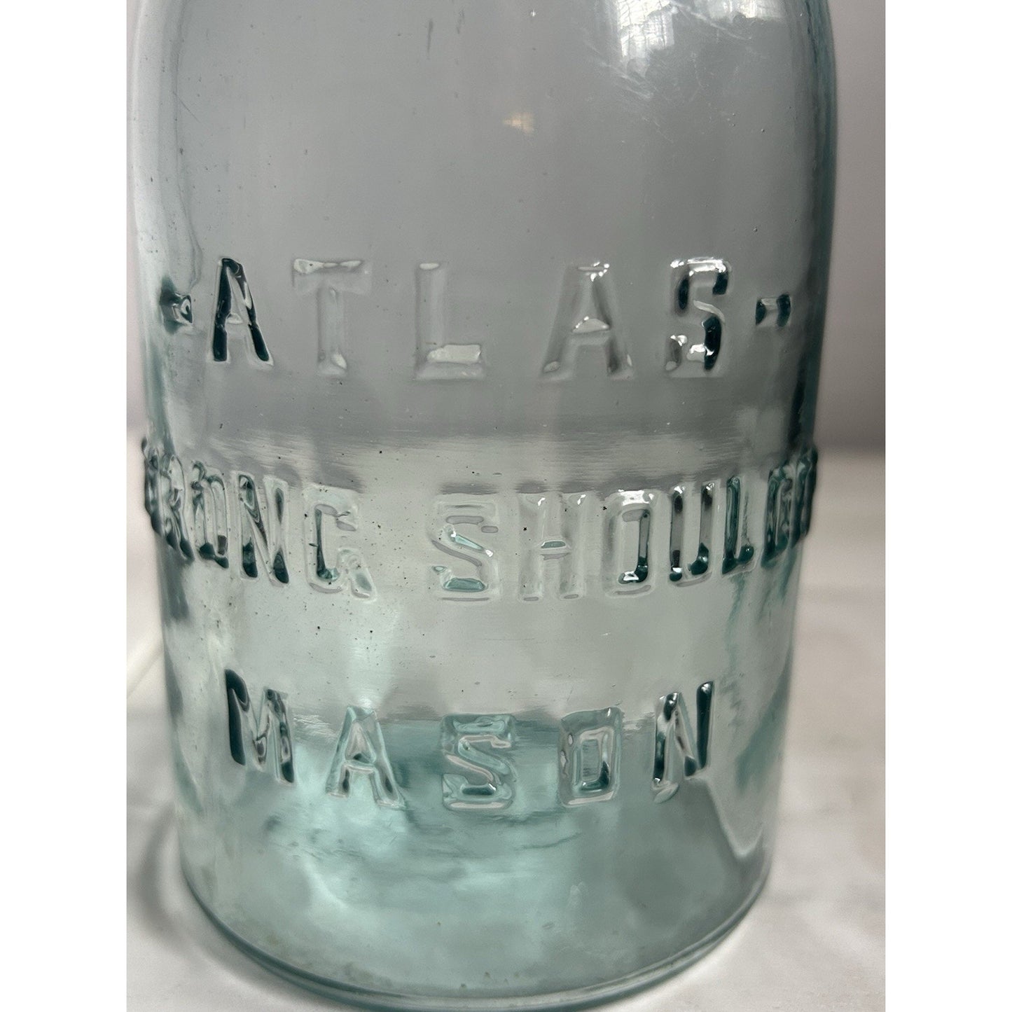 Vintage Atlas Strong Shoulder Mason Jar Aqua Blue w/ Zinc Lid – Quart – 1930s