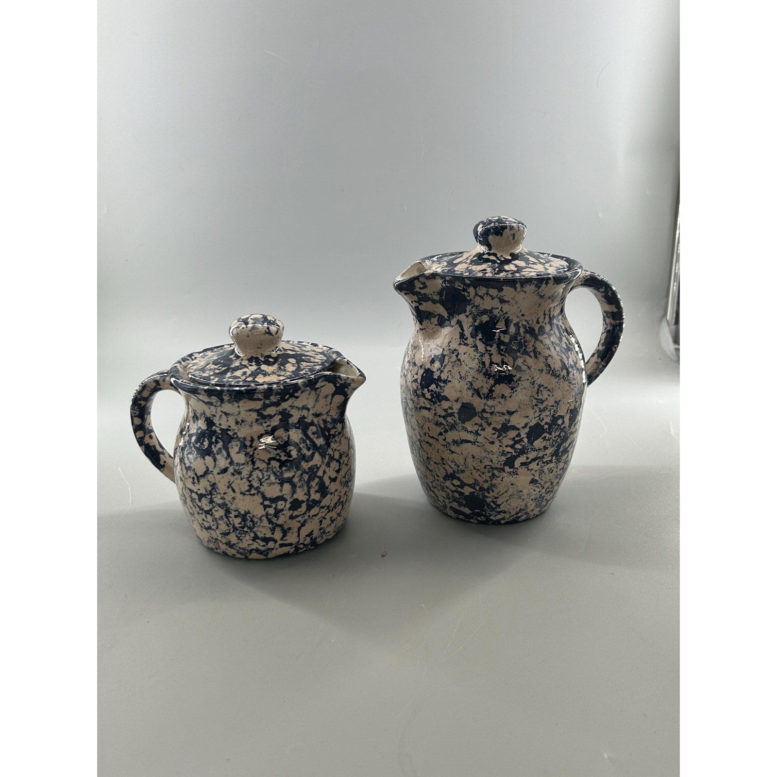 Vintage spongeware pitcher creamer set interior view