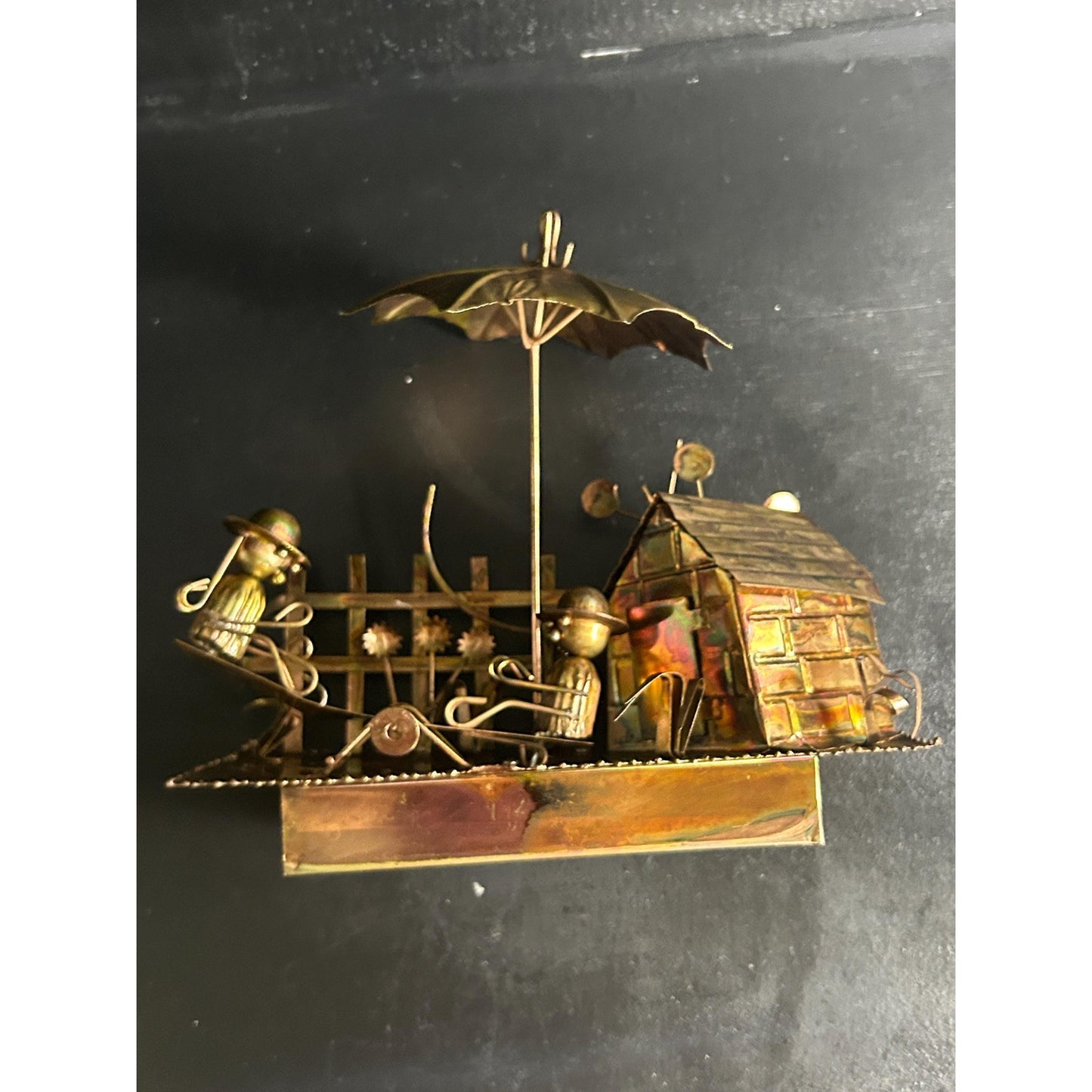 Vintage Berkeley Designs Brass Kinetic Music Box • Working TOYO Movement • Moving Figures Garden Scene • “It’s a Small World” Sculpture rare