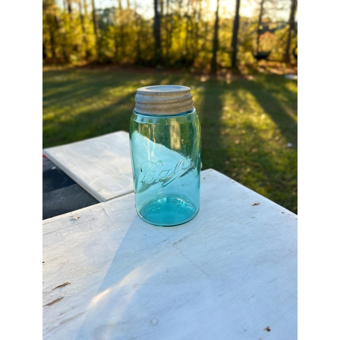 1900-1910 Ball Mason W "triple L Jar Quart Aqua Blue Glass W Lots Of Bubbles! | Mason_jar | Rare_jar | Blue_mason | Home_decor | Zinc