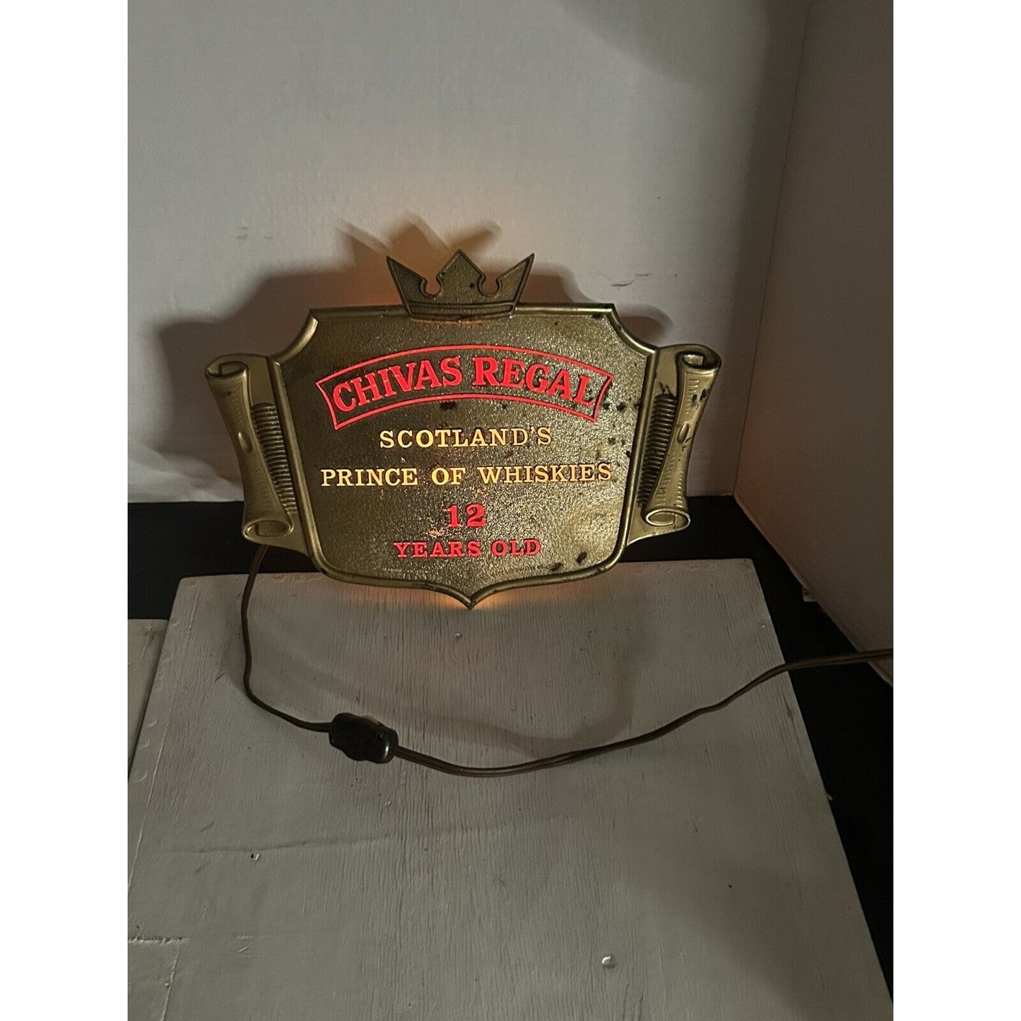 Vintage Chivas Regal lighted sign mounting detail