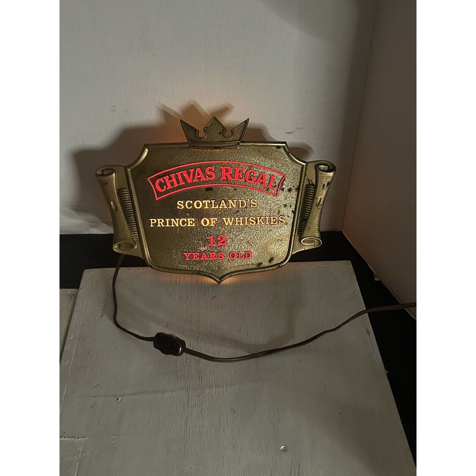 Vintage Chivas Regal lighted sign mounting detail