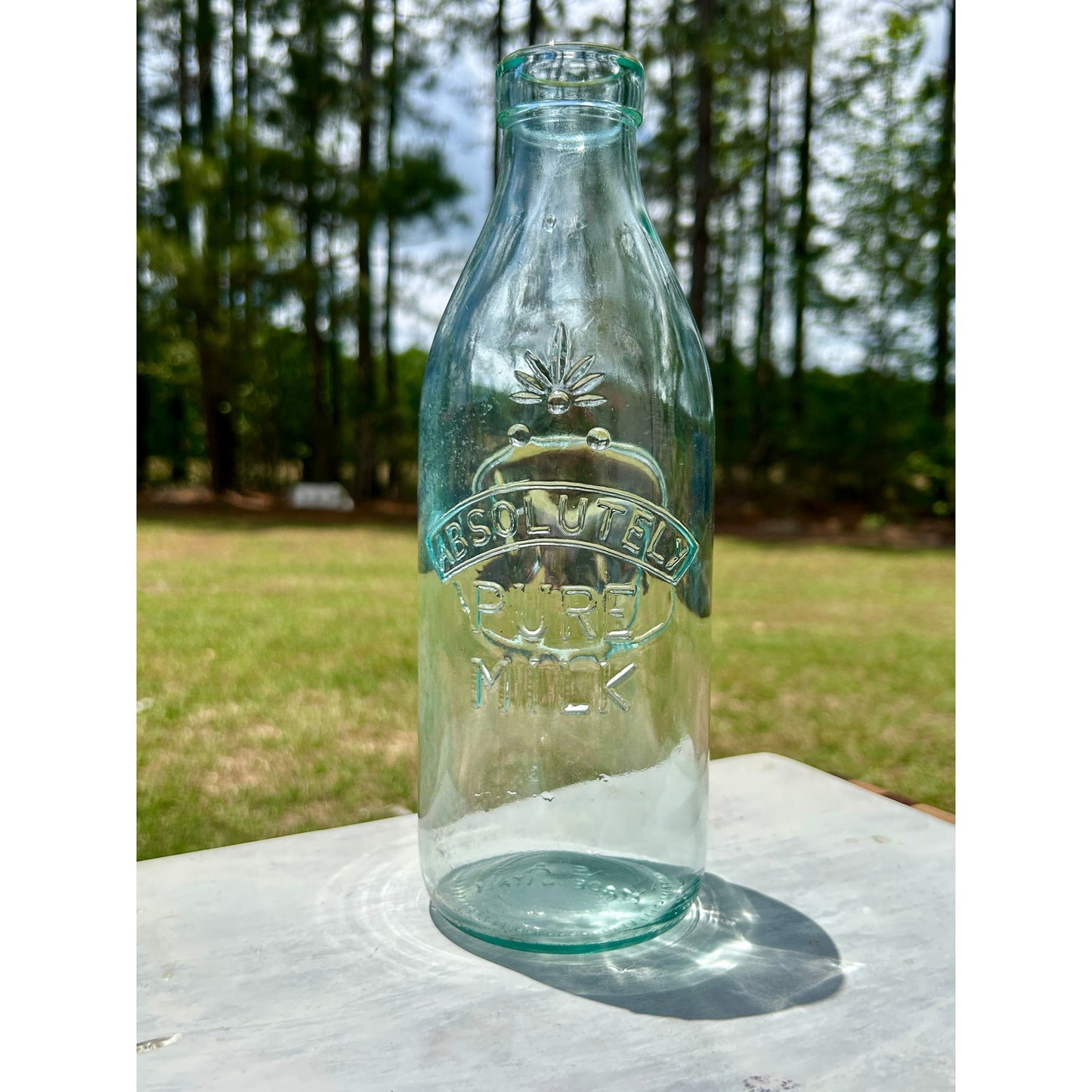 Vintage Italian Absolutely Pure Milk Bottle Embossed Cow Aqua Glass 1 Quart