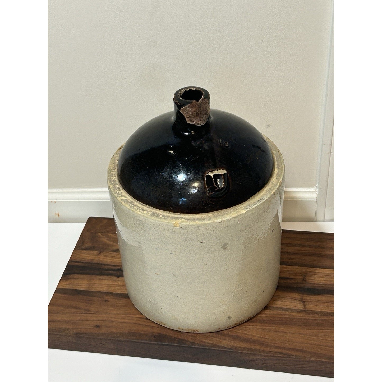 Antique Burley Winter 2 Gallon Stoneware Jug Cobalt Blue Heart Salt Glaze Crock