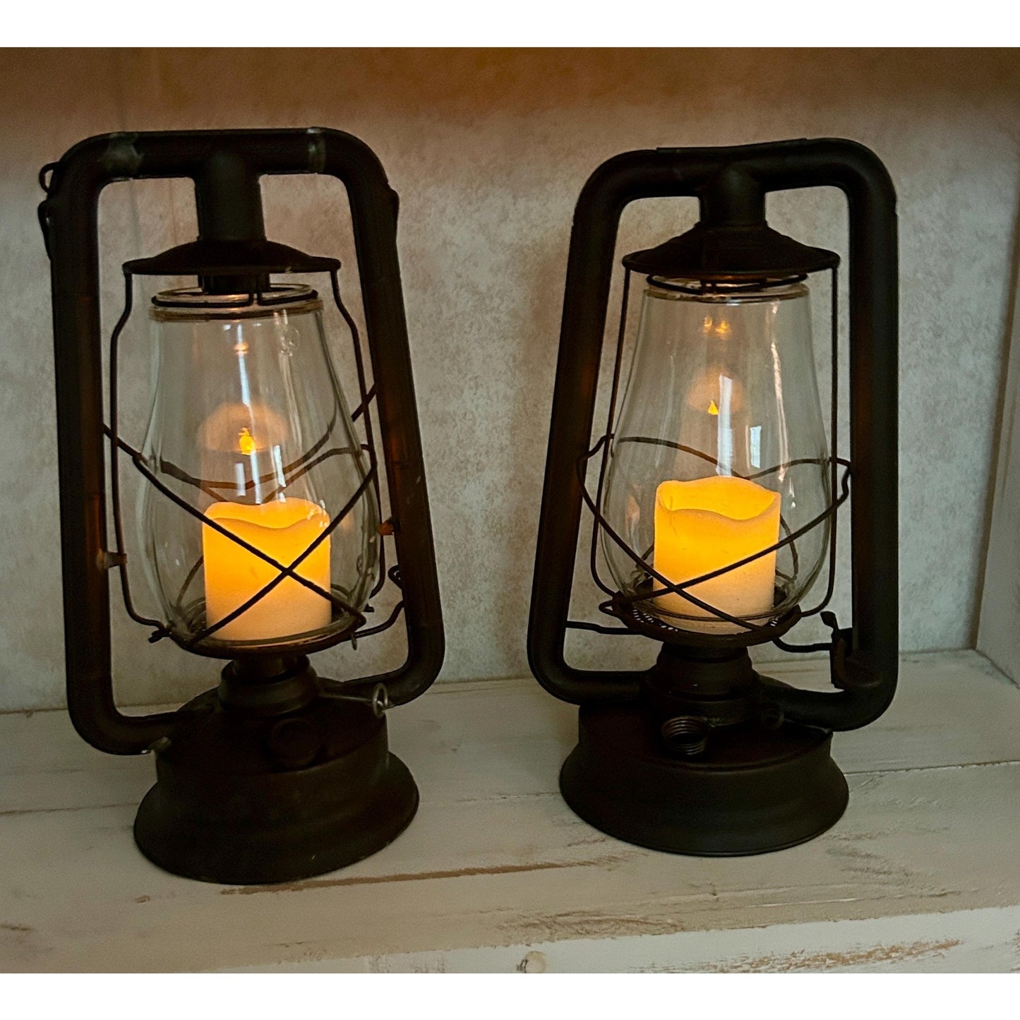 Antique Railroad Oil Lantern Pair Dietz & Monarch Tubular Lanterns Museum Conserved Patina Industrial Farmhouse Lighting Primitive Railroad
