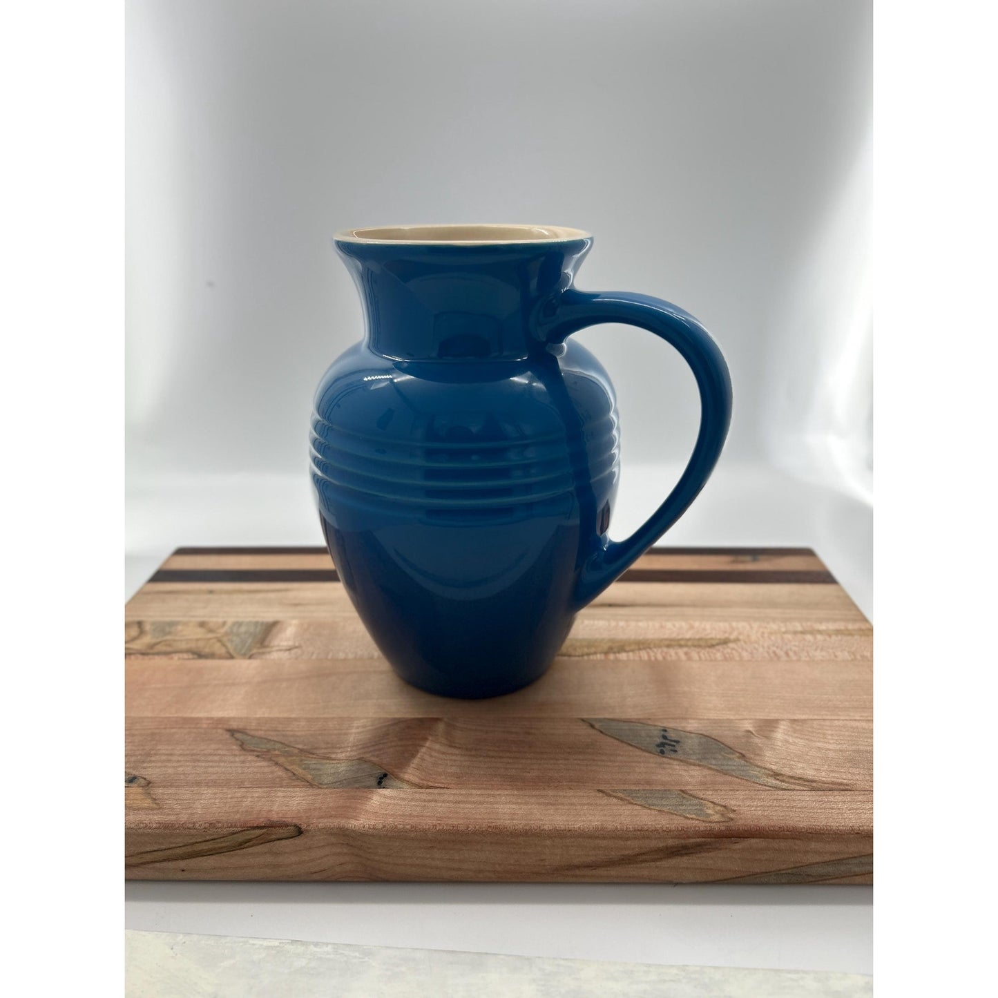 Le Creuset Marseille Blue Stoneware Pitcher Cream Interior Water Jug Farmhouse Kitchen Decor Pouring Jug French Country Decor Large Ceramic