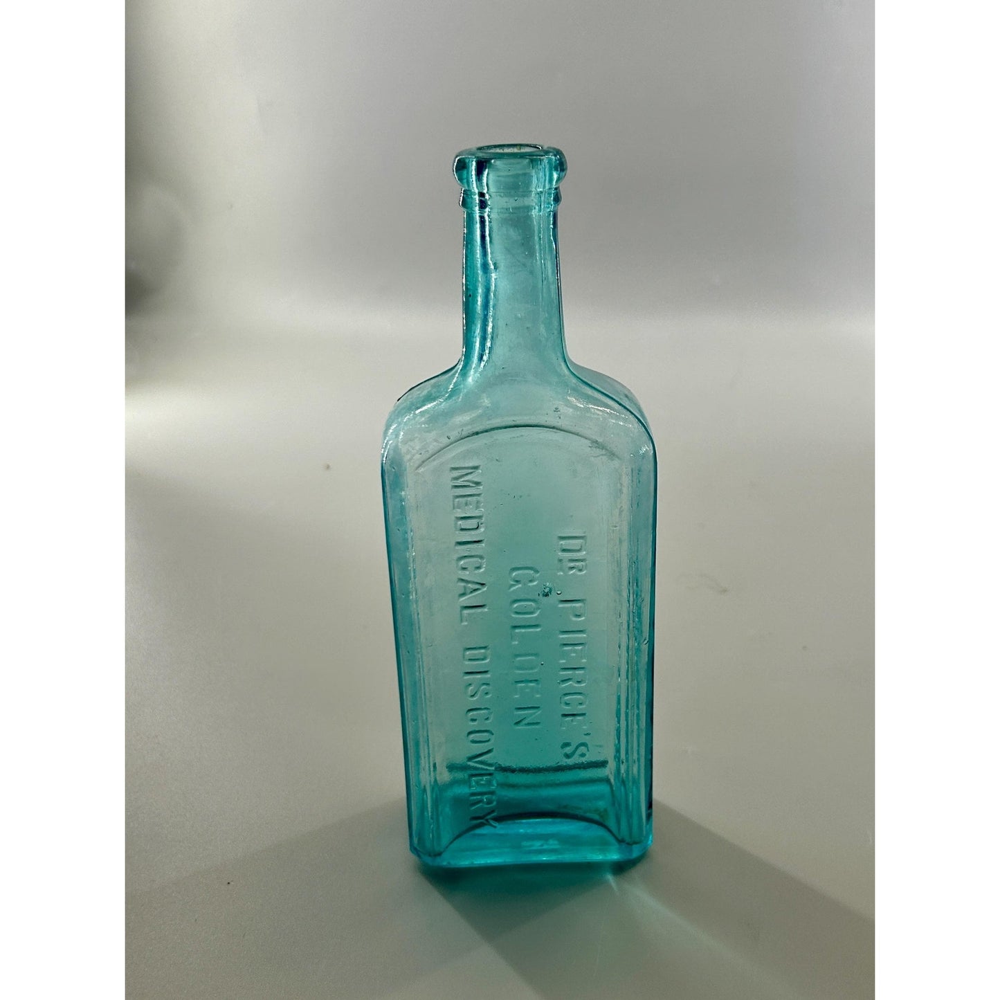 Antique Dr Pierce Golden Medical Discovery Aqua Blue Medicine Bottle Buffalo NY Patent Medicine c1880s