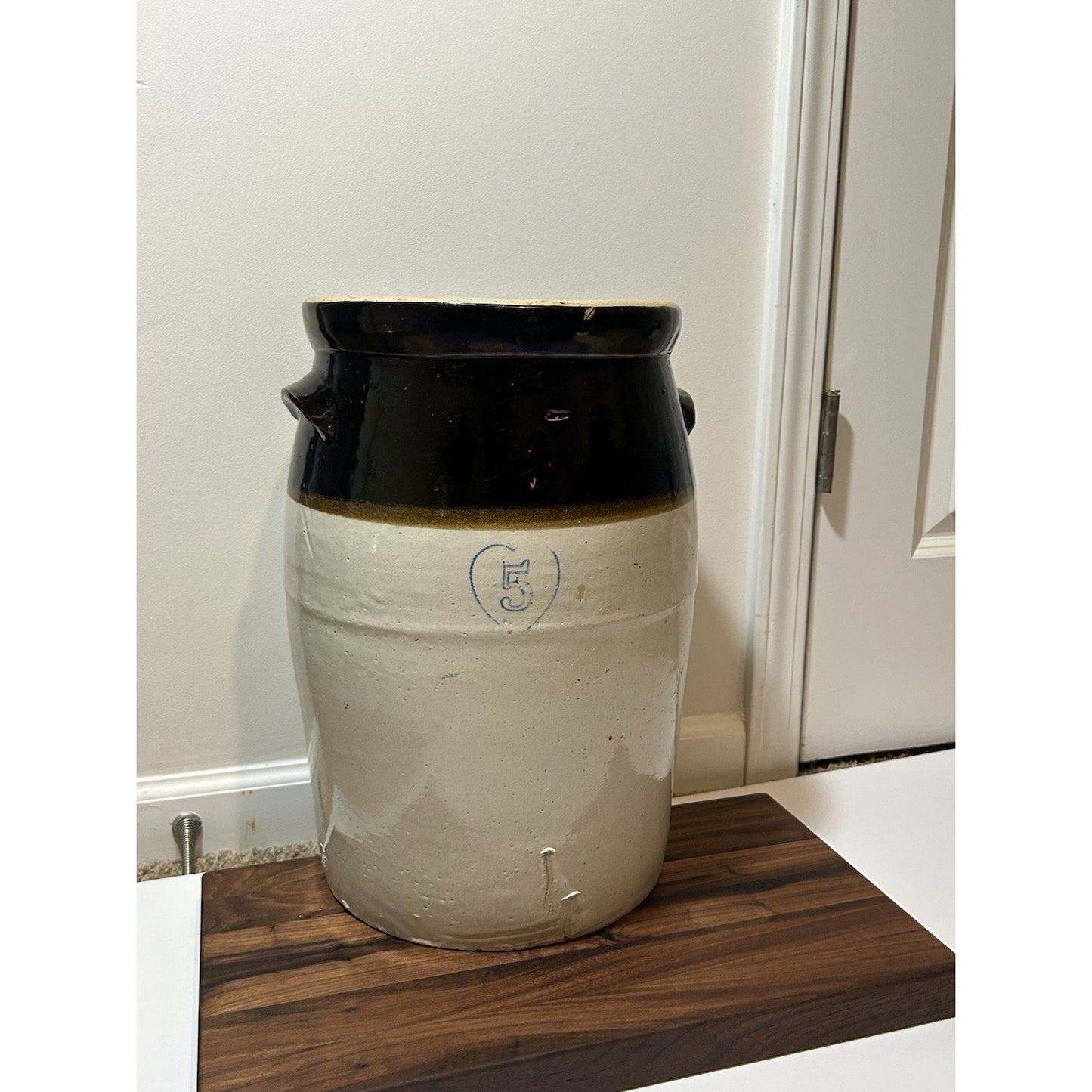 Antique Burley Winter 5 Gallon Stoneware Churn. Salt Glaze Crock W/ Albany Slip