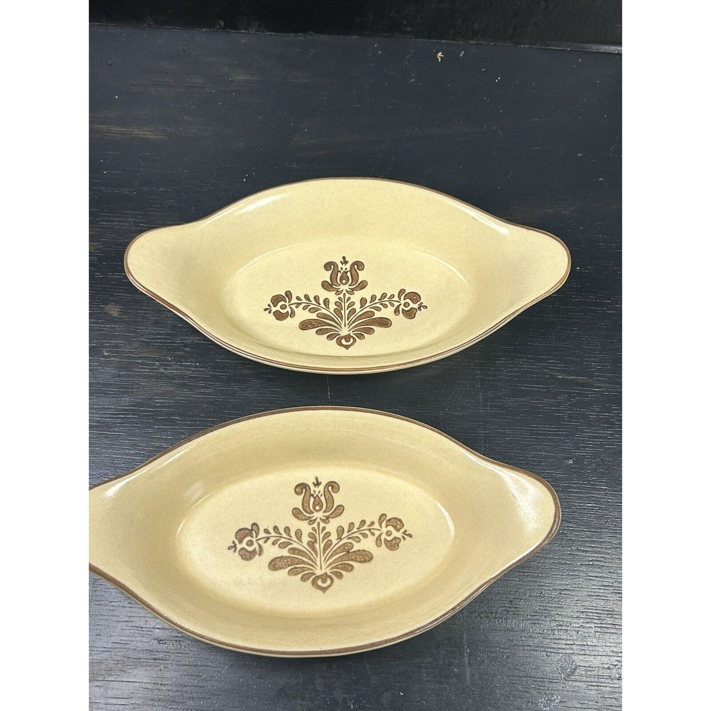 Pfaltzgraff Village au gratin dish pair all angles display