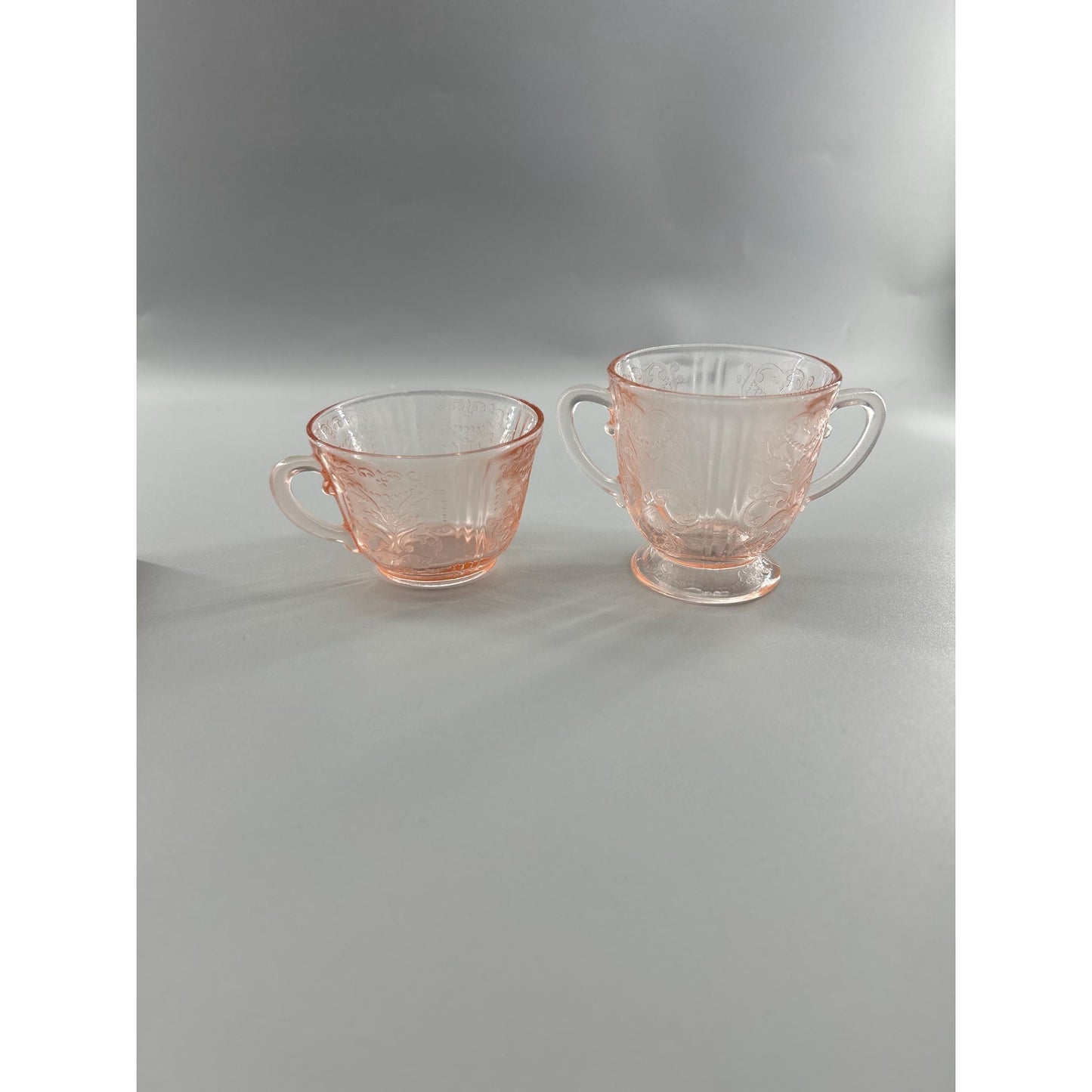 Federal Glass Madrid Pink Depression Glass Sugar & Creamer Set | 1930s Vintage Etched Tableware