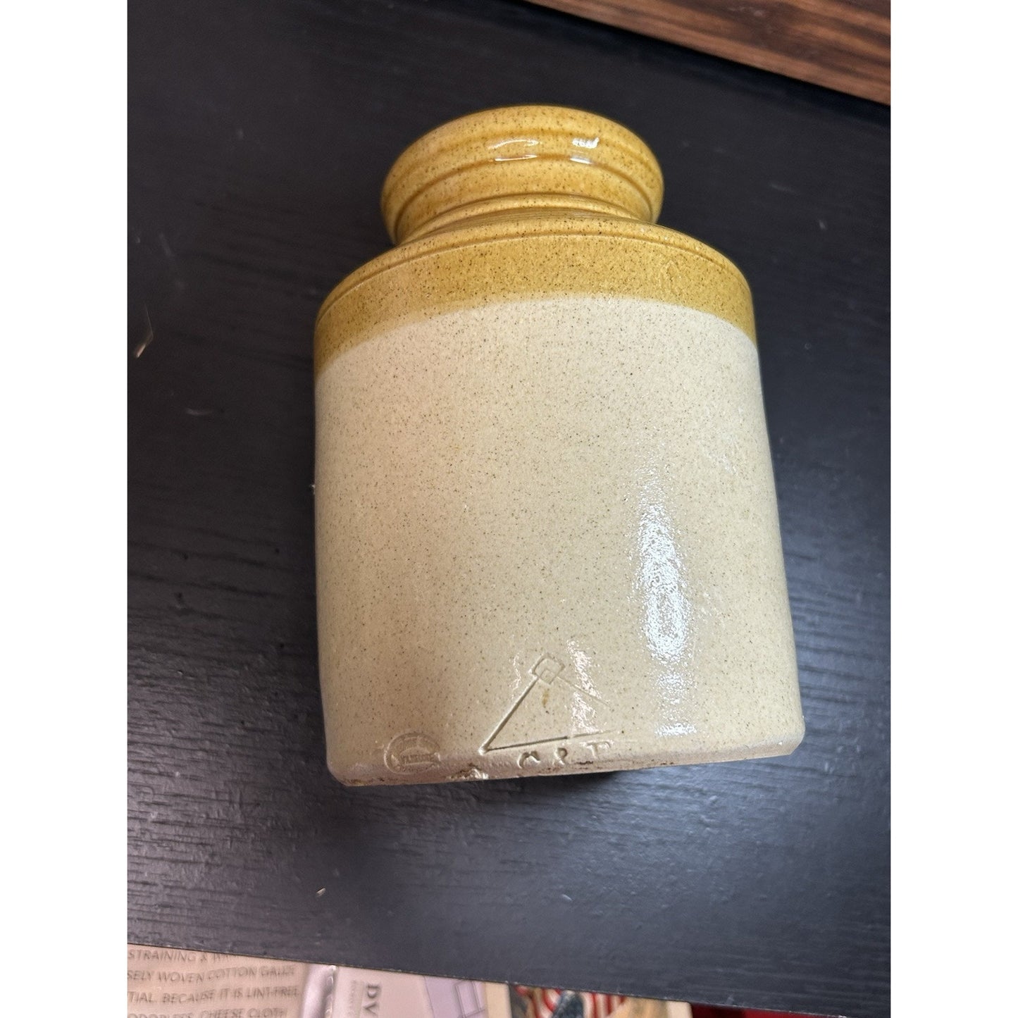Antique C&B Skey Tamworth 1800s England stoneware crock side view