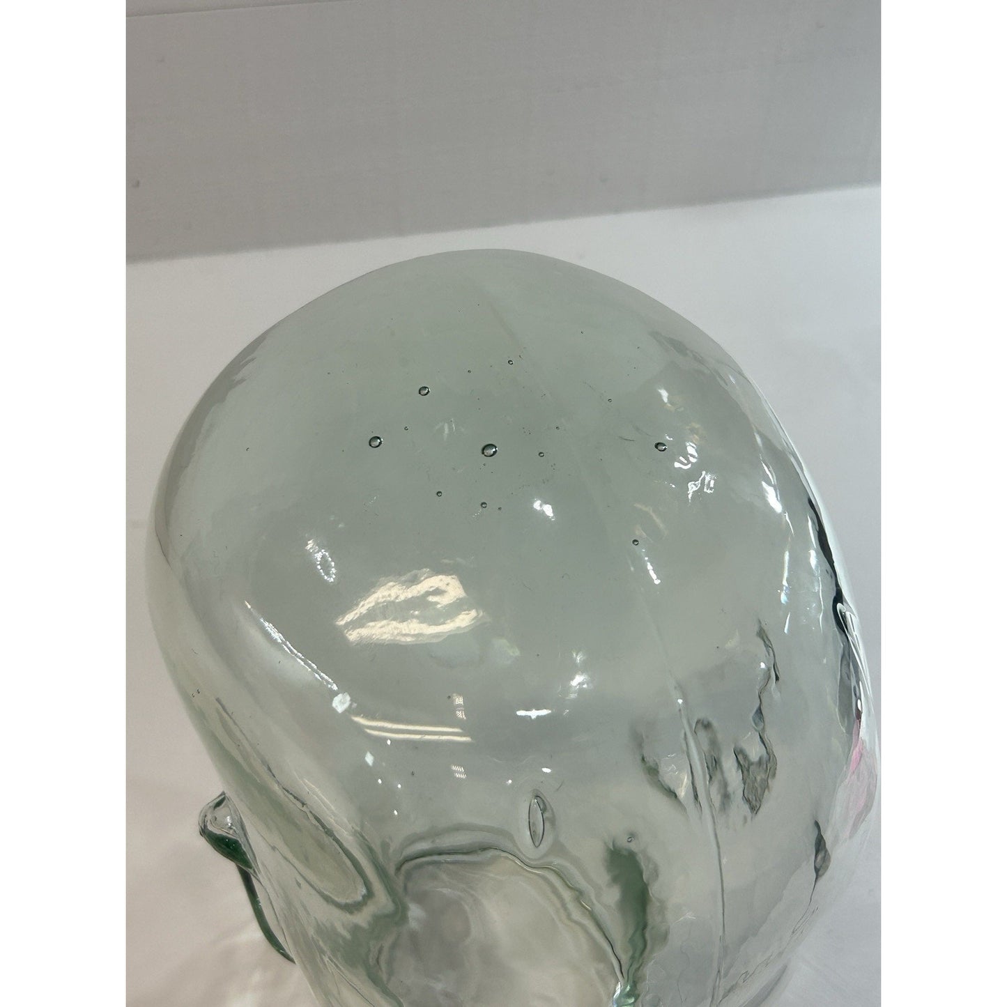 Vintage Glass Mannequin Head Clear with Green Tint & Bubbles Store Display 11.5”