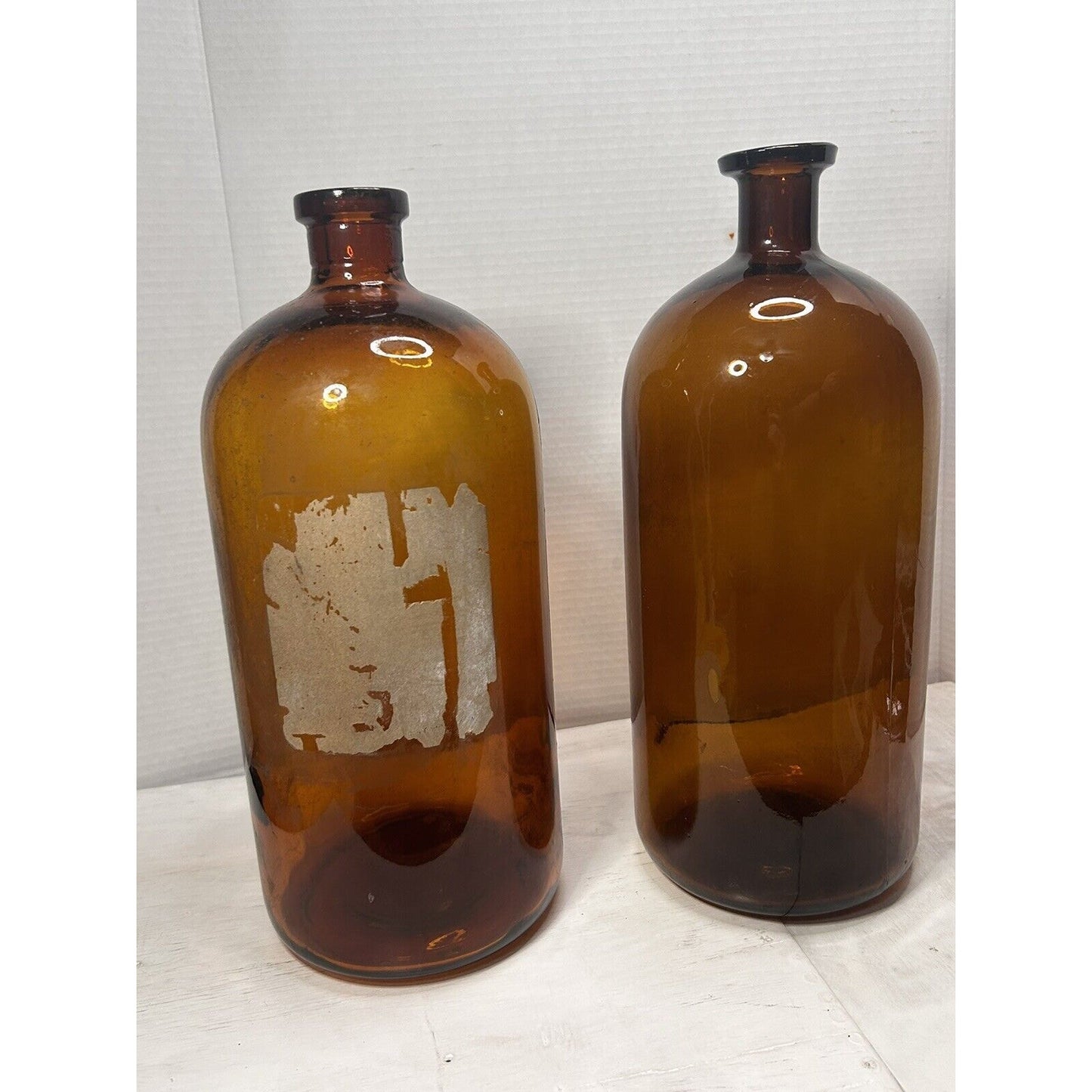 Antique amber apothecary bottle pair base marks detail