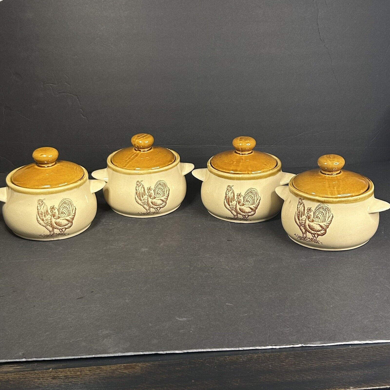 Vintage Rooster Lidded Casserole Dish Set of 4 Farmhouse Country Kitchen Bakeware