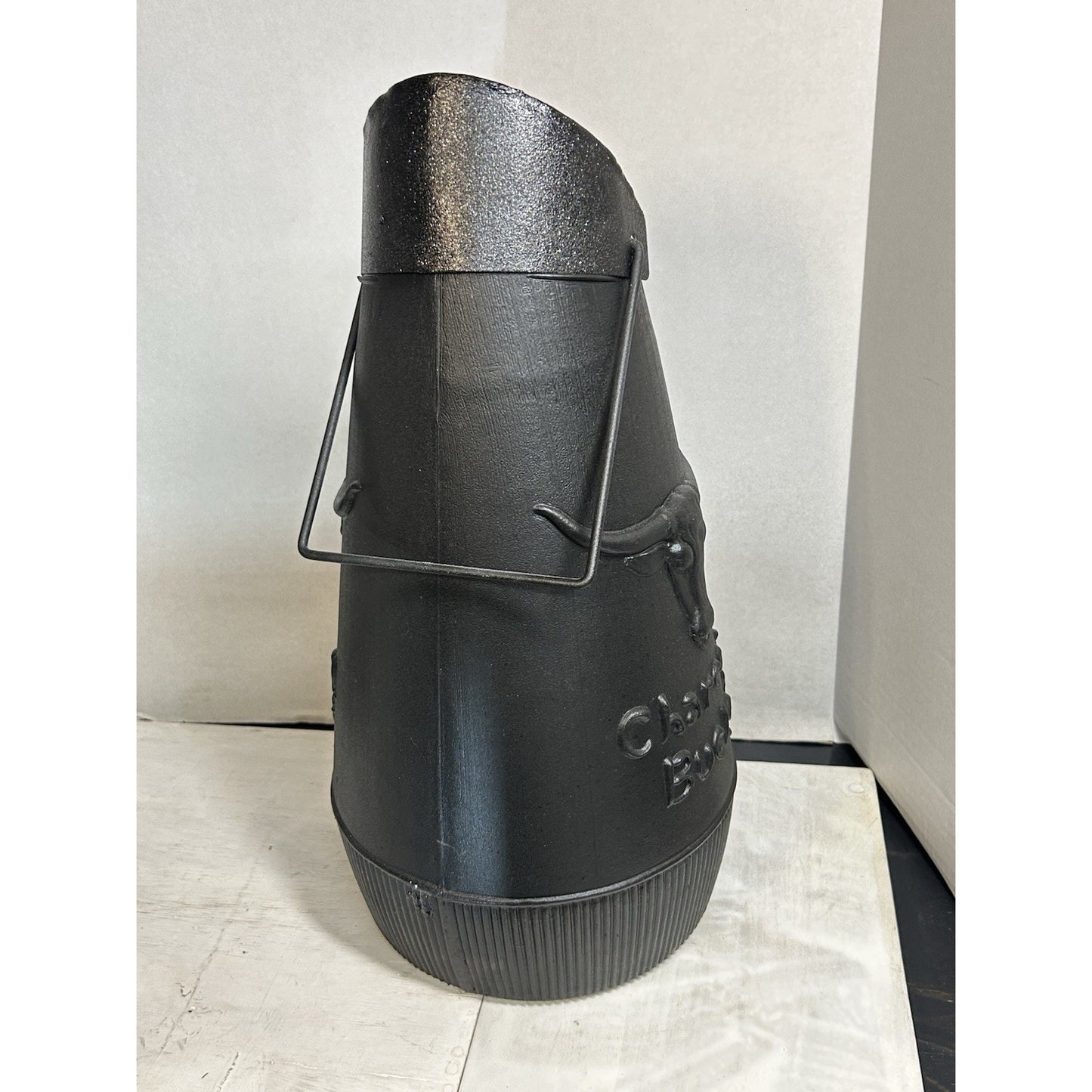 Vintage MCM Longhorn Steer Charcoal Bucket — Black Plastic — Cleaned & Refreshed — Western Decor