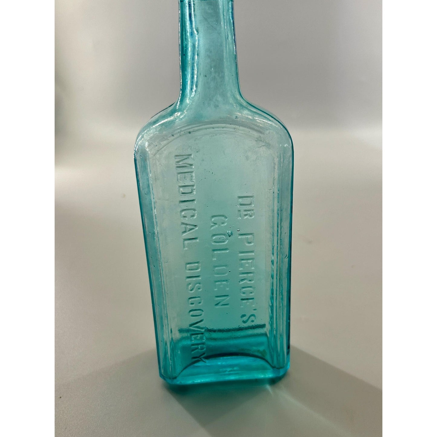 Antique Dr Pierce Golden Medical Discovery Aqua Blue Medicine Bottle Buffalo NY Patent Medicine c1880s