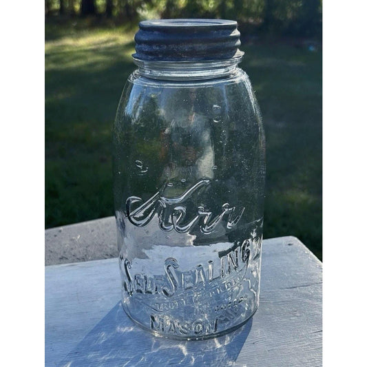 Antique Kerr Self Sealing 1915 mason jar Oklahoma side view