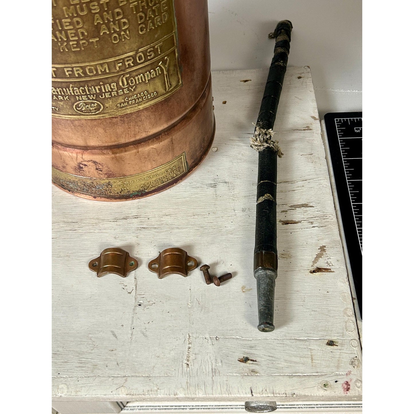 Antique ESSANAY Soda Acid Fire Extinguisher Copper Brass Original Glass Bottle Industrial Firehouse Decor Early 1900s