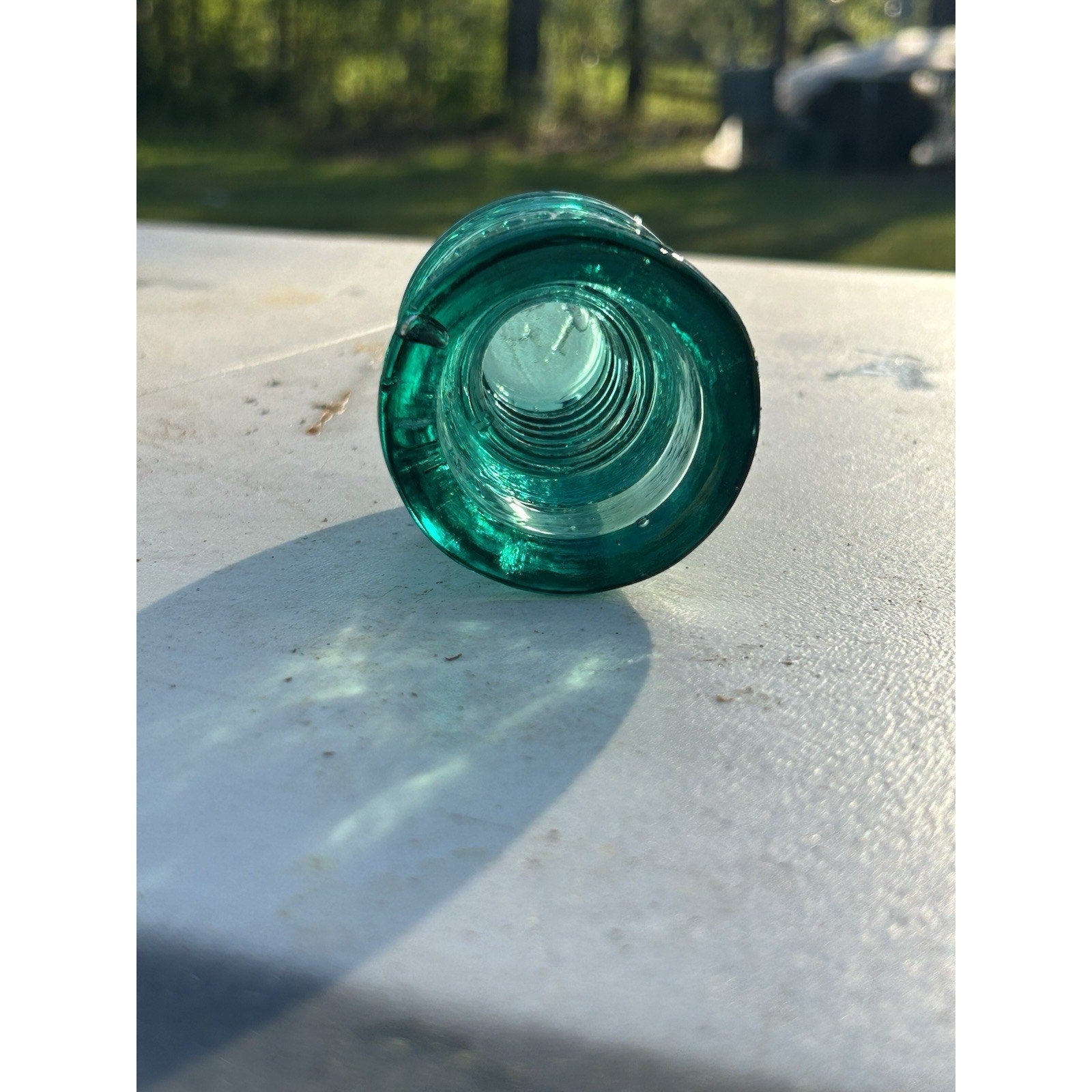 Rare vintage ice green AM TEL TEL insulator drip points detail