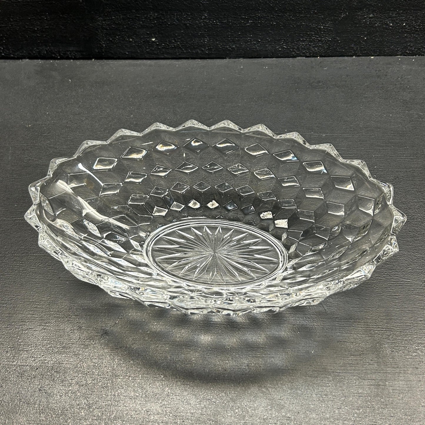 Vintage Fostoria American Clear Glass Oval Serving Bowl • Pressed Glass Cube Pattern • 9” Fruit or Salad Bowl • Elegant Tableware. Brilliant