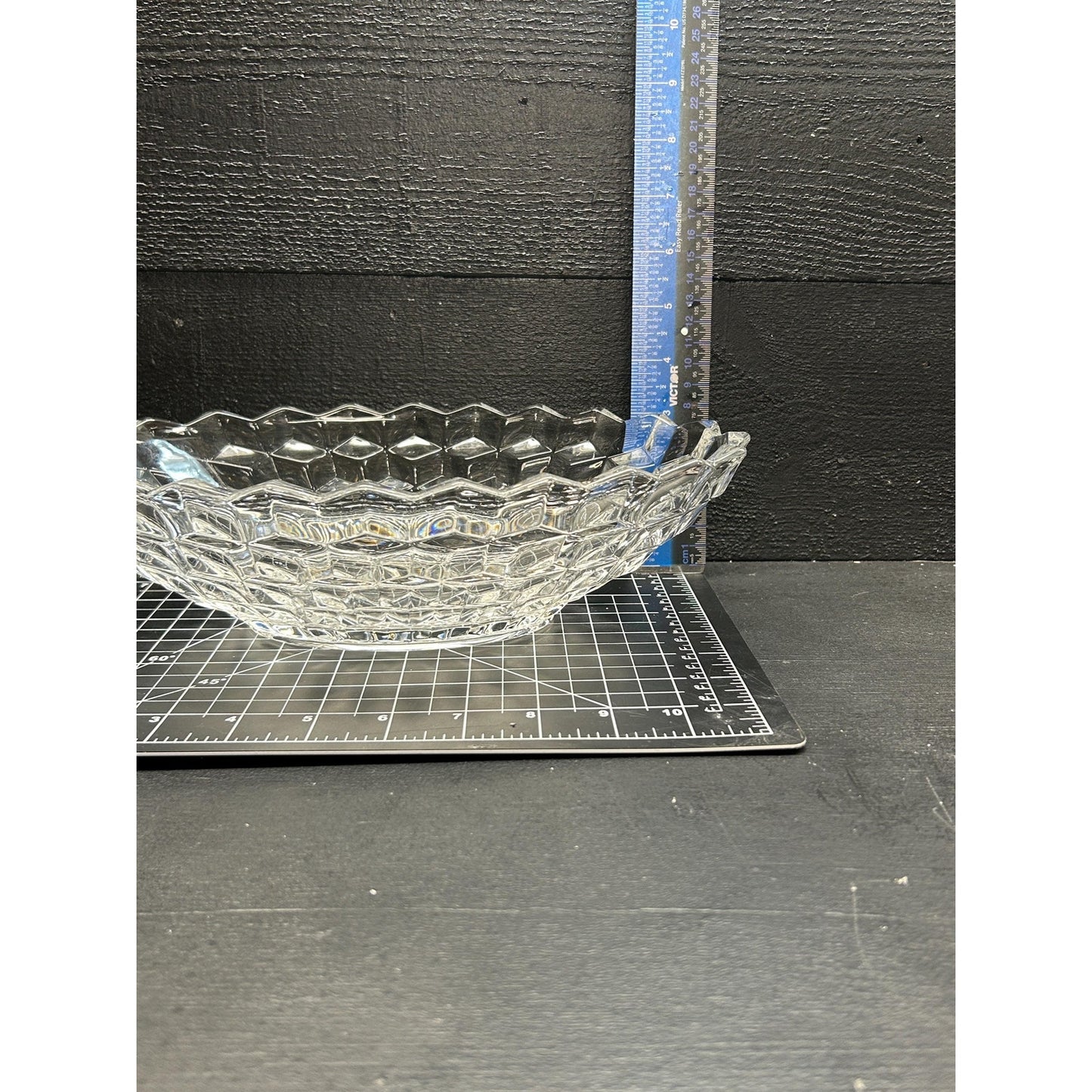 Vintage Fostoria American Clear Glass Oval Serving Bowl • Pressed Glass Cube Pattern • 9” Fruit or Salad Bowl • Elegant Tableware. Brilliant