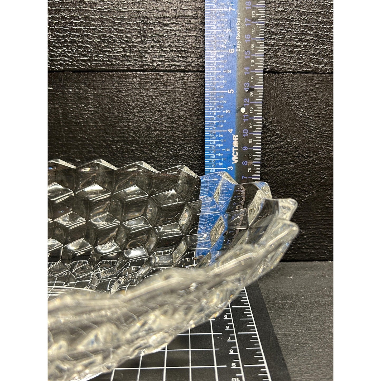 Vintage Fostoria American Clear Glass Oval Serving Bowl • Pressed Glass Cube Pattern • 9” Fruit or Salad Bowl • Elegant Tableware. Brilliant
