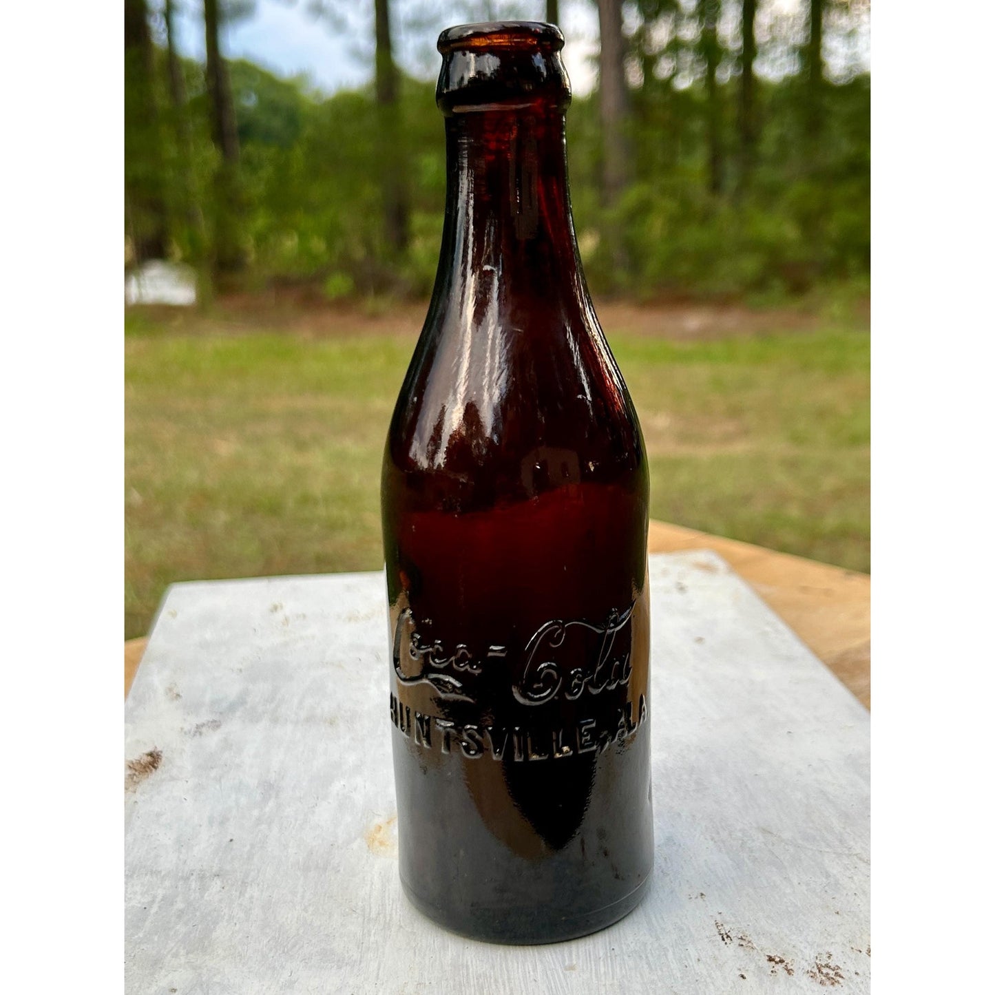 Antique 1910 Huntsville Alabama Coca-Cola Bottle, Cherry Amber Straight-Sided Coke, Double ROOT Error, Root 1069, Near Mint